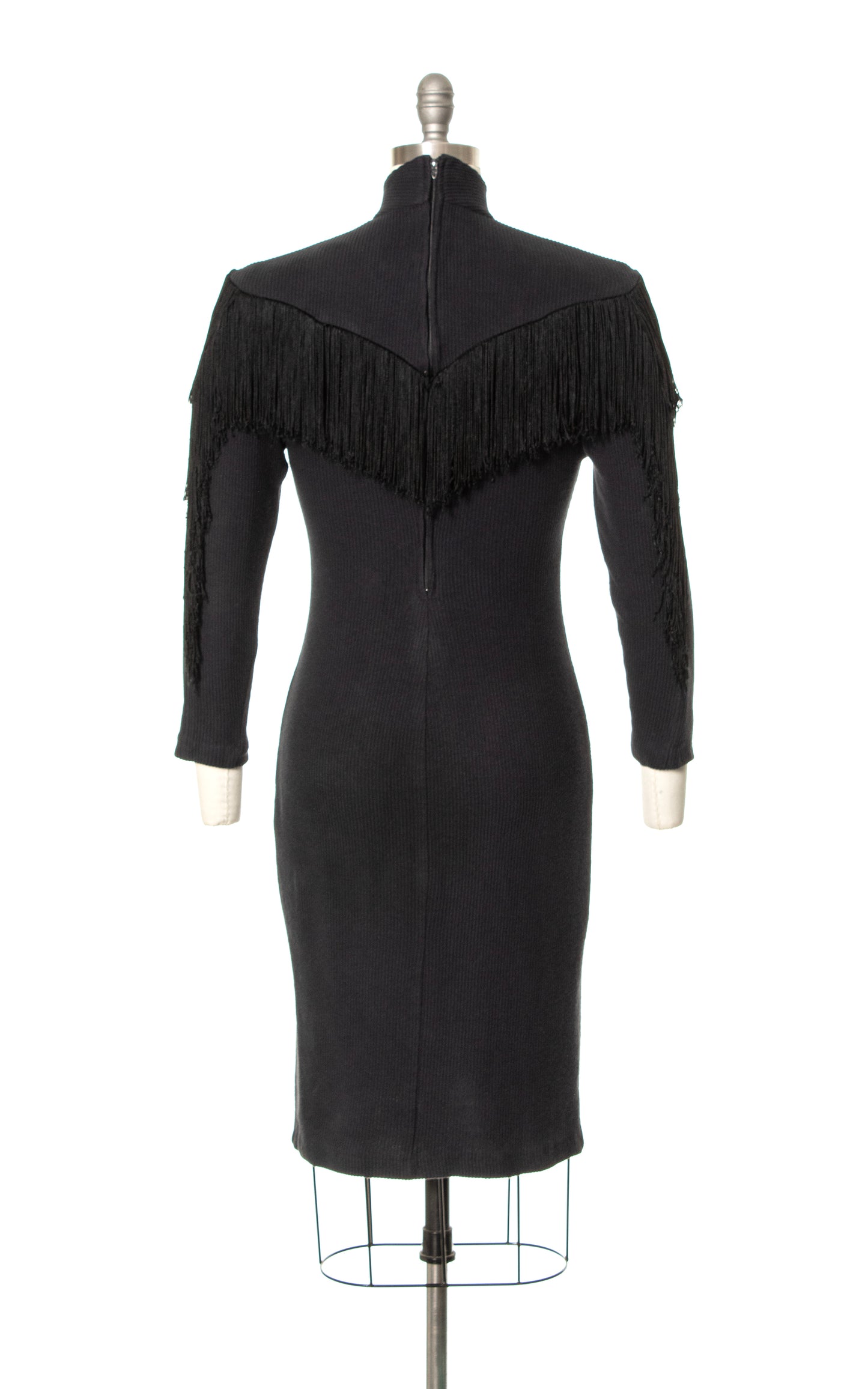 1990s Fringe Black Jersey Wiggle Dress | x-small/small/medium