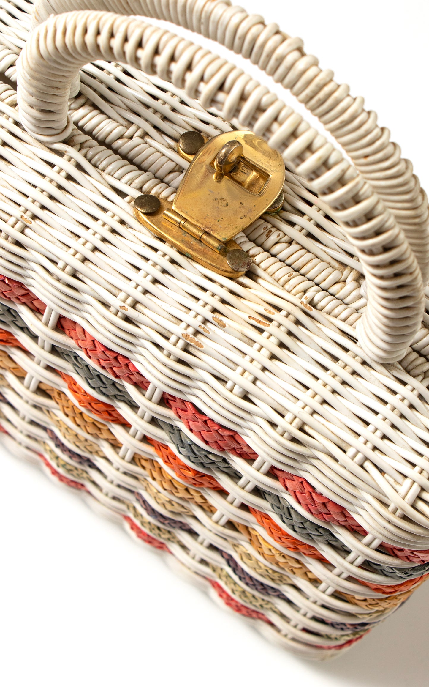 1960s Colorful Striped Woven Wicker Box Purse