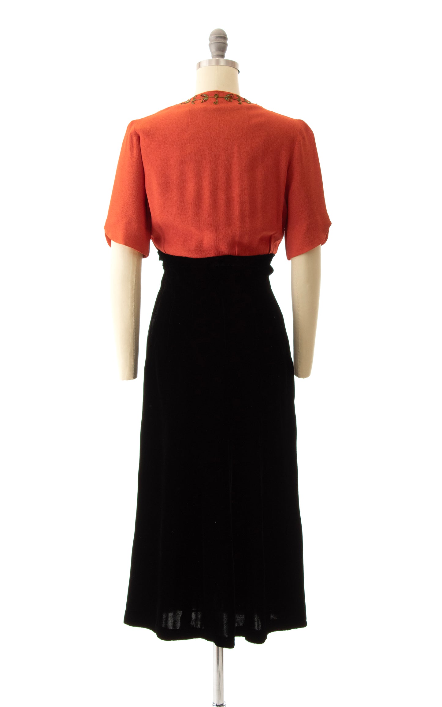 1930s Beaded Crepe & Velvet Dress | x-small
