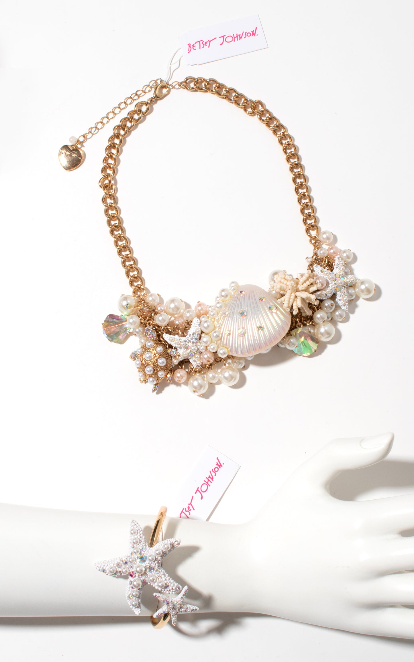 Modern BETSEY JOHNSON Beaded Shells Necklace & Bracelet Set
