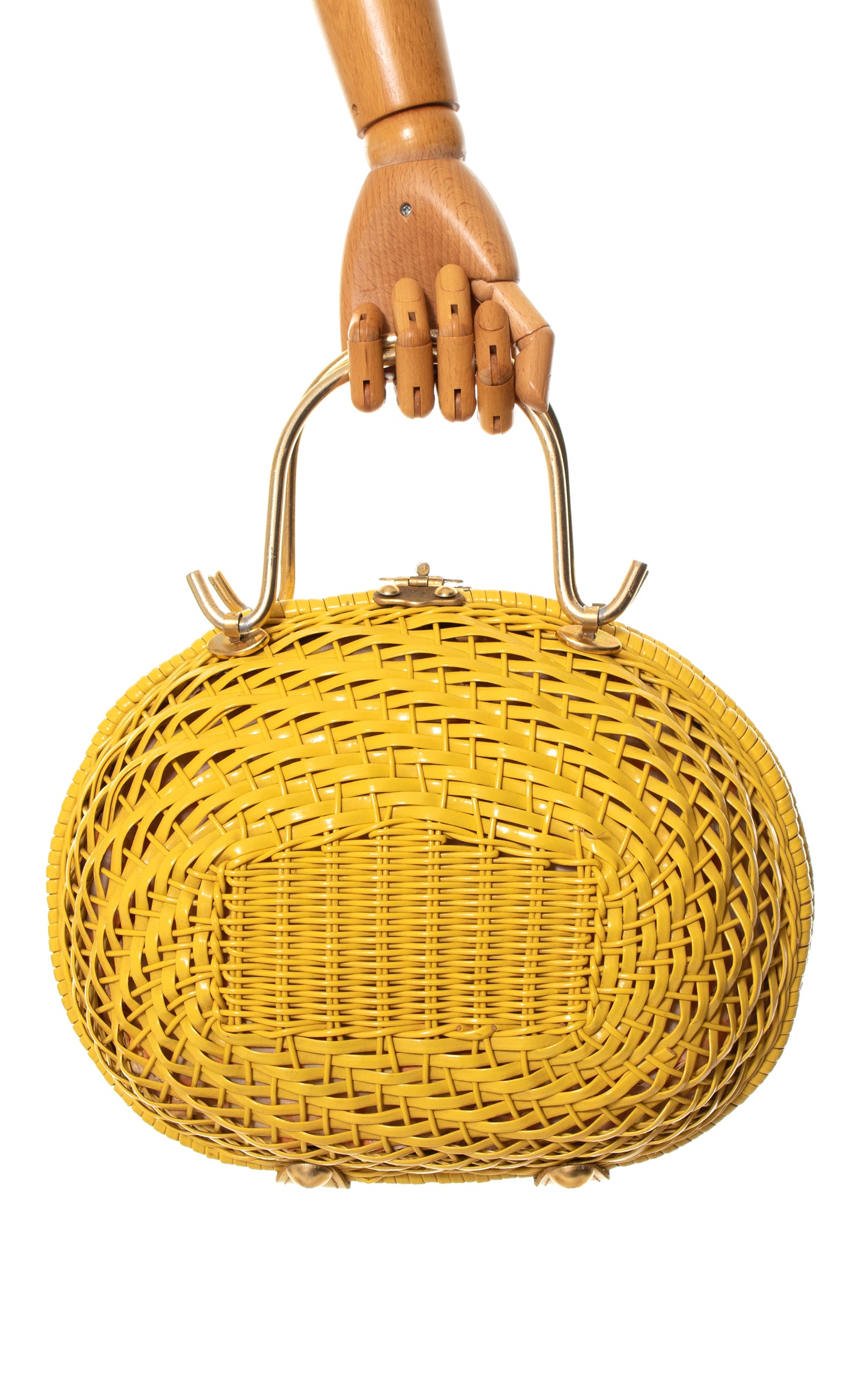 1960s Yellow Woven Wicker Box Purse