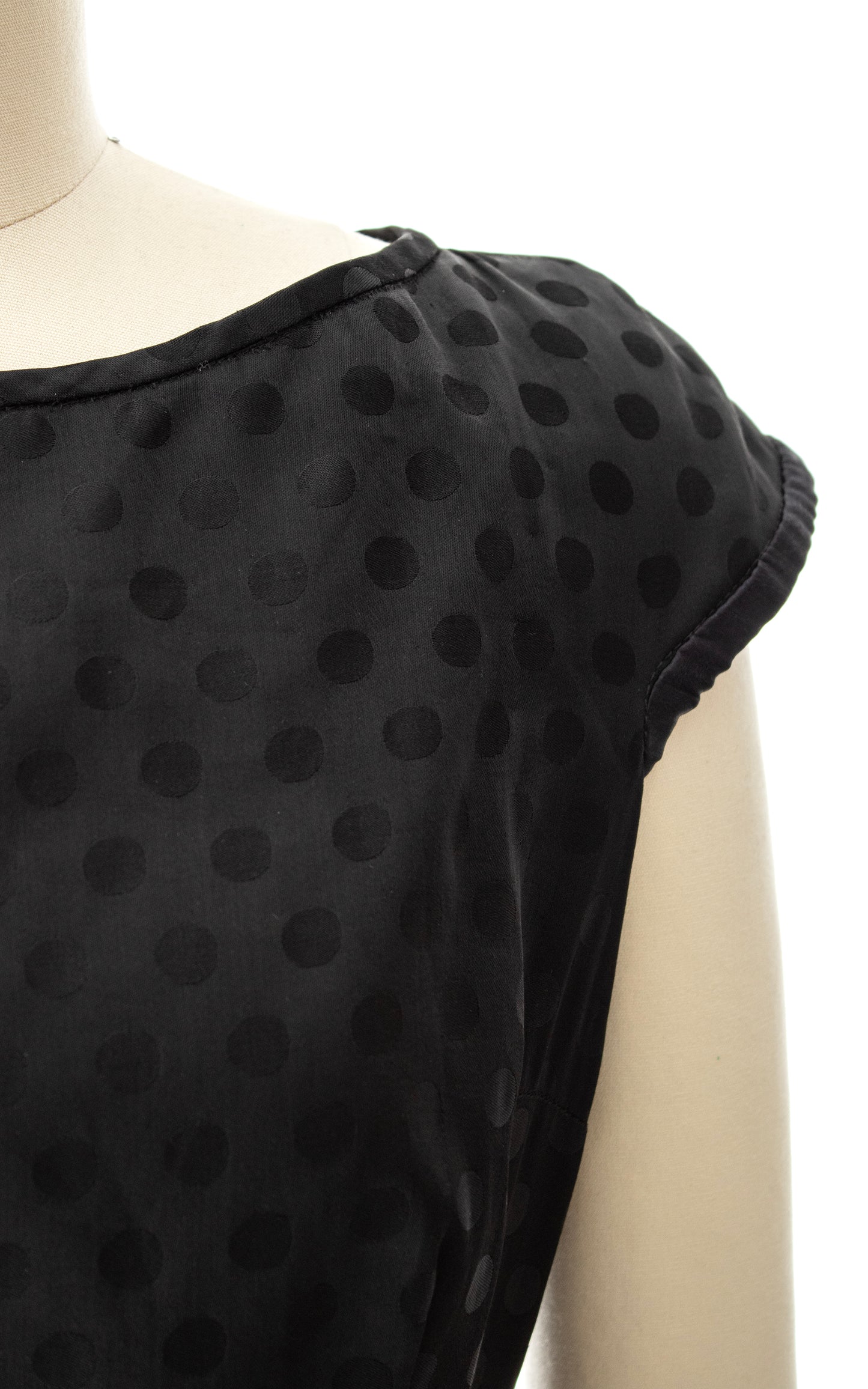 1950s Polka Dot Black Silk Dress with Pockets | small