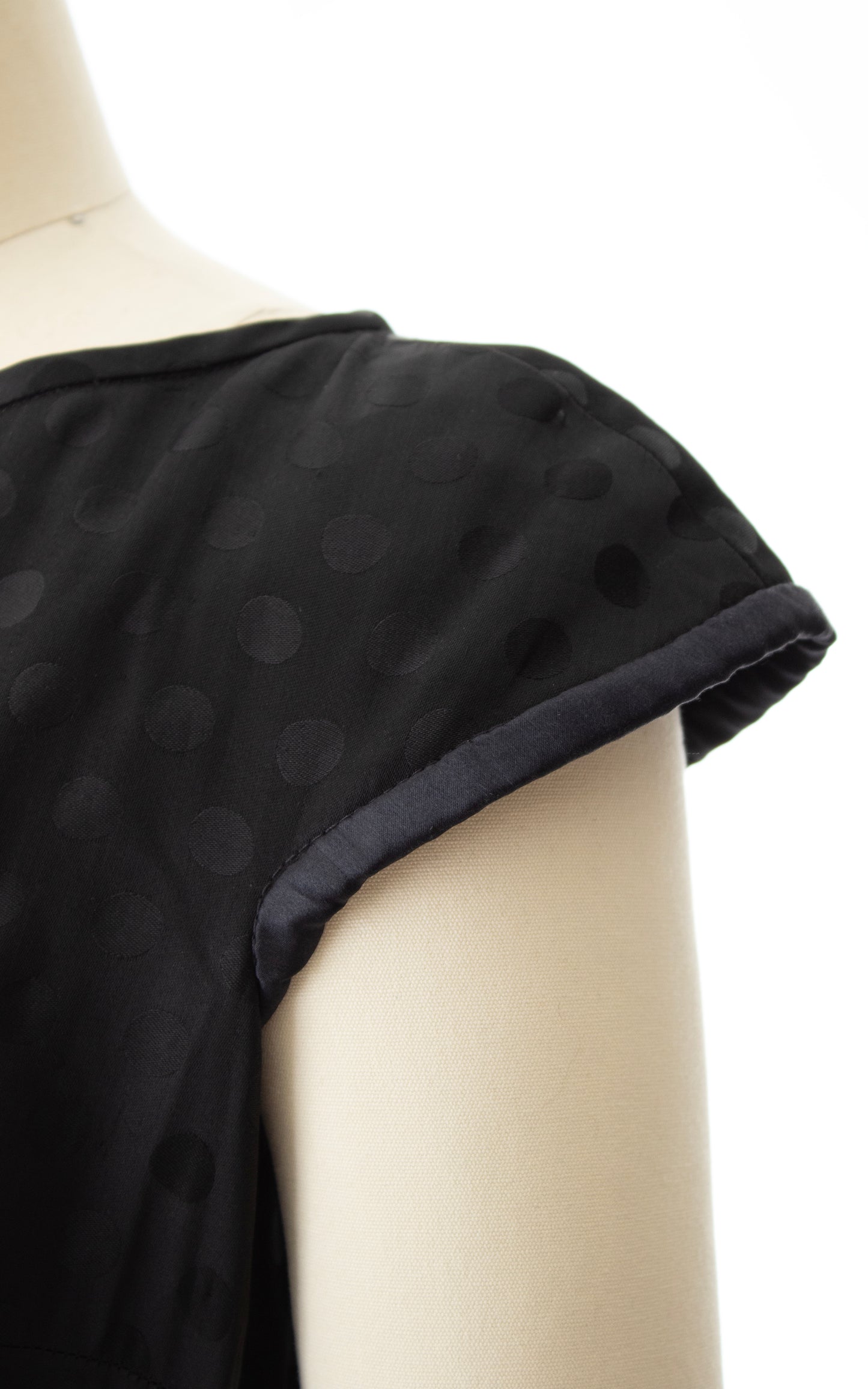 1950s Polka Dot Black Silk Dress with Pockets | small