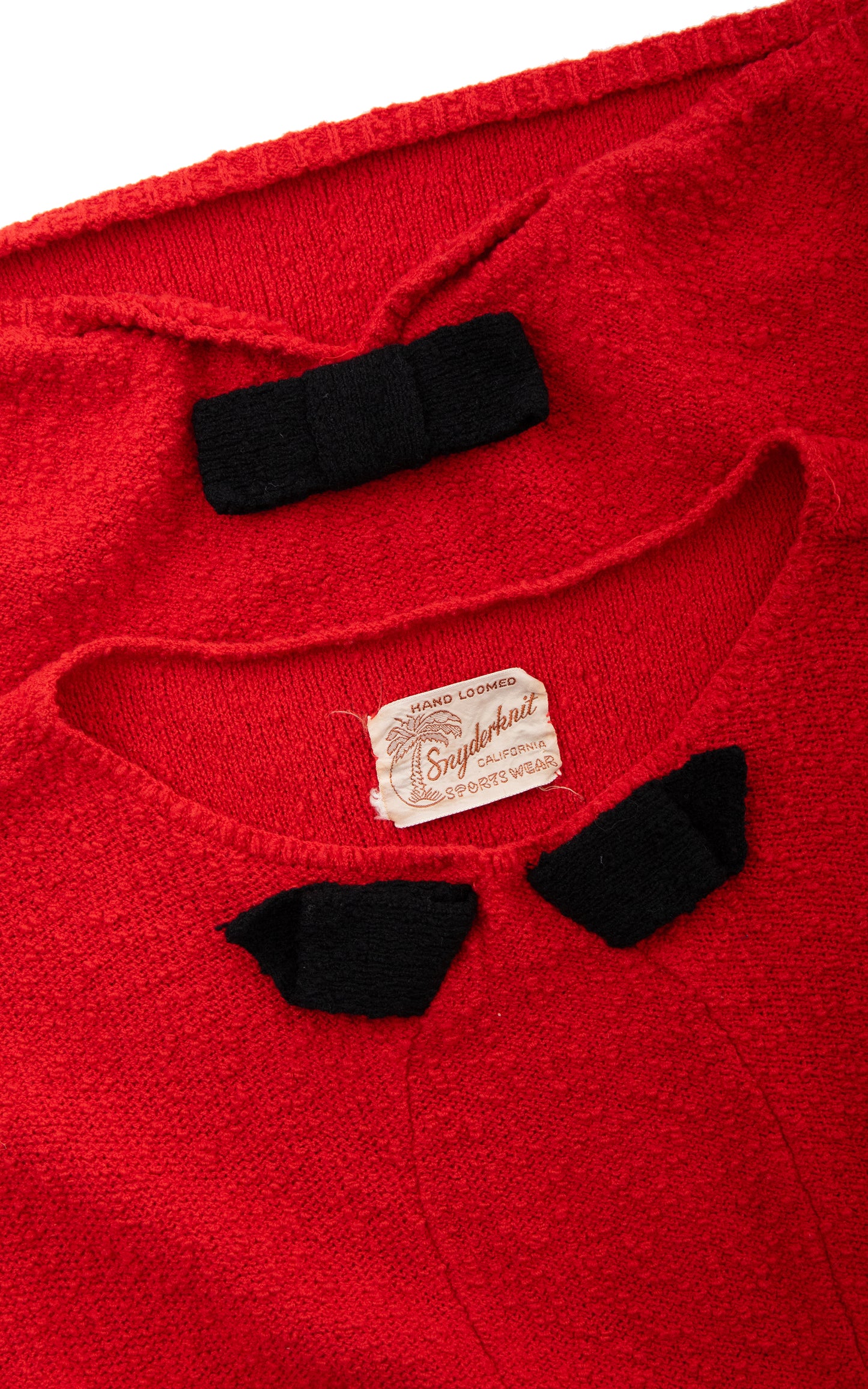 1950s SNYDERKNIT Bow Trim Knit Red Wool Sweater Dress | x-small/small