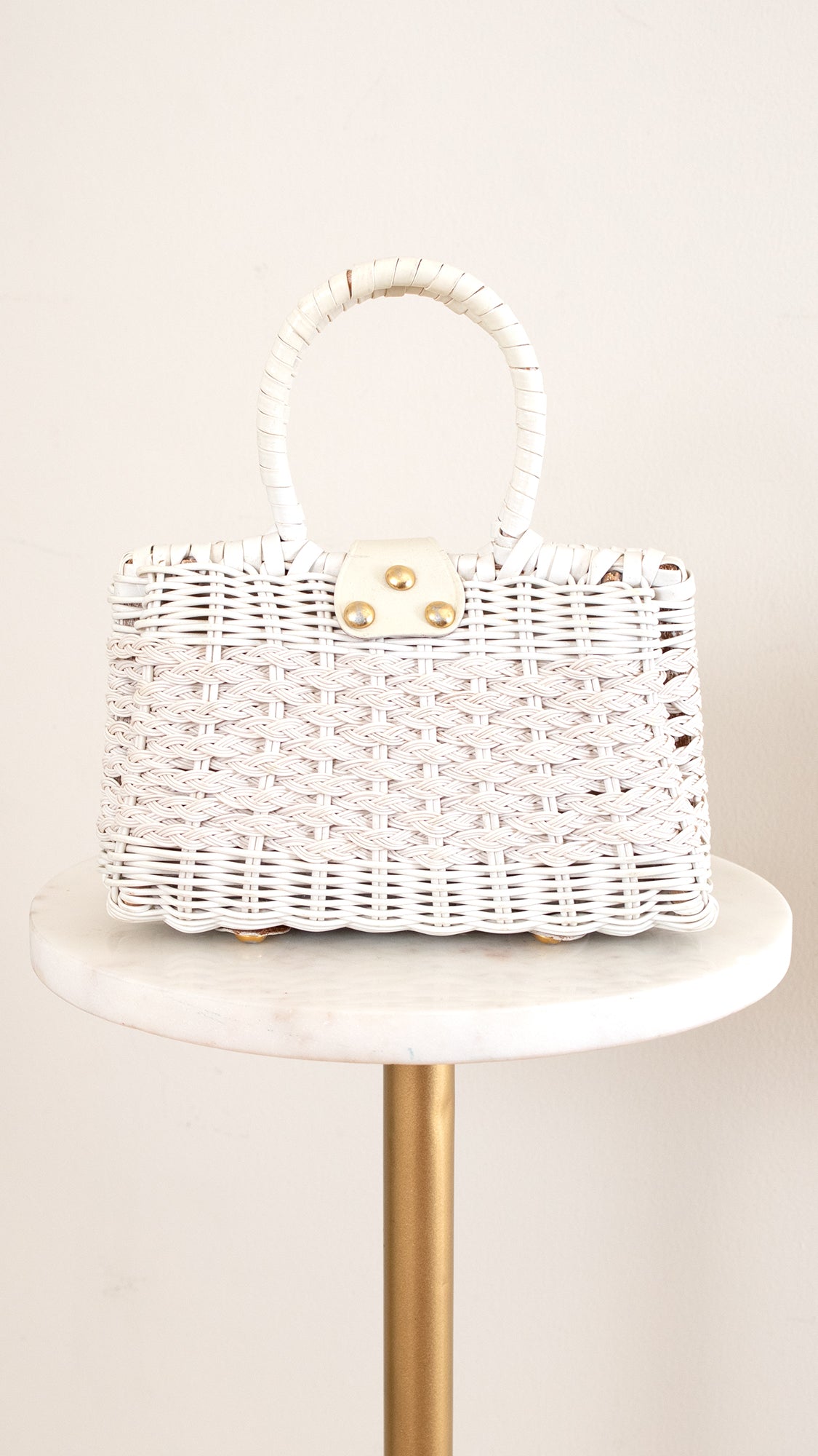 1960s White Wicker Box Purse
