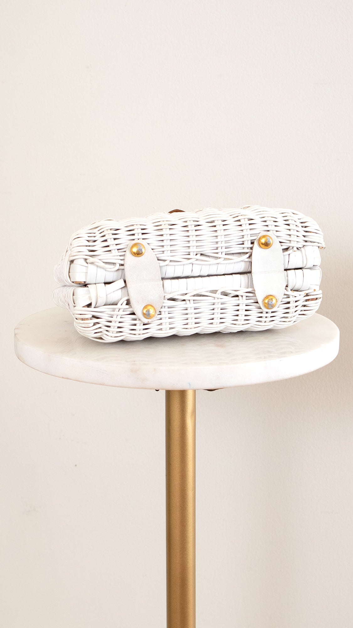 1960s White Wicker Box Purse