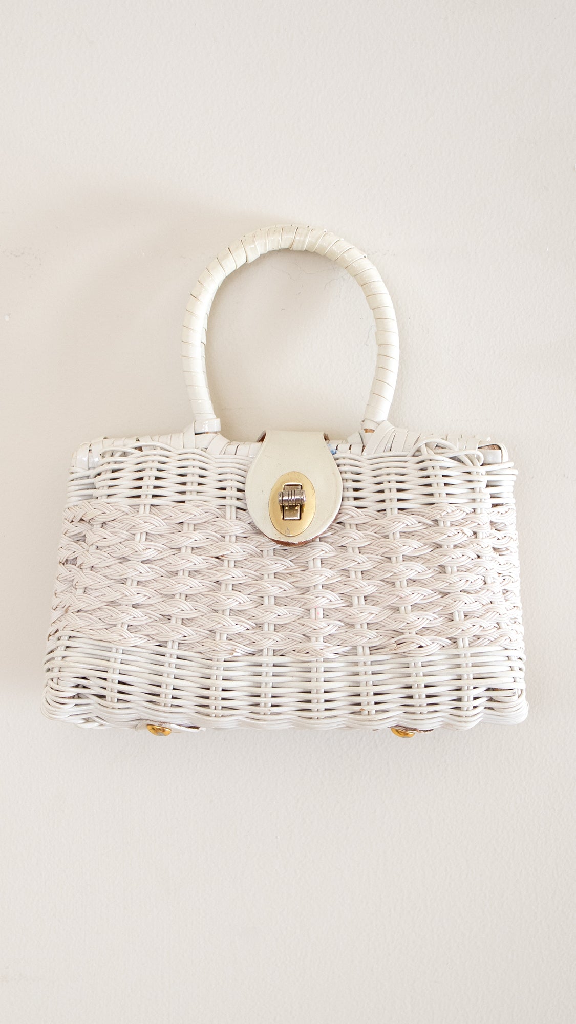 1960s White Wicker Box Purse