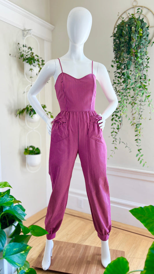 1970s Striped Sweetheart Jumpsuit | x-small/small