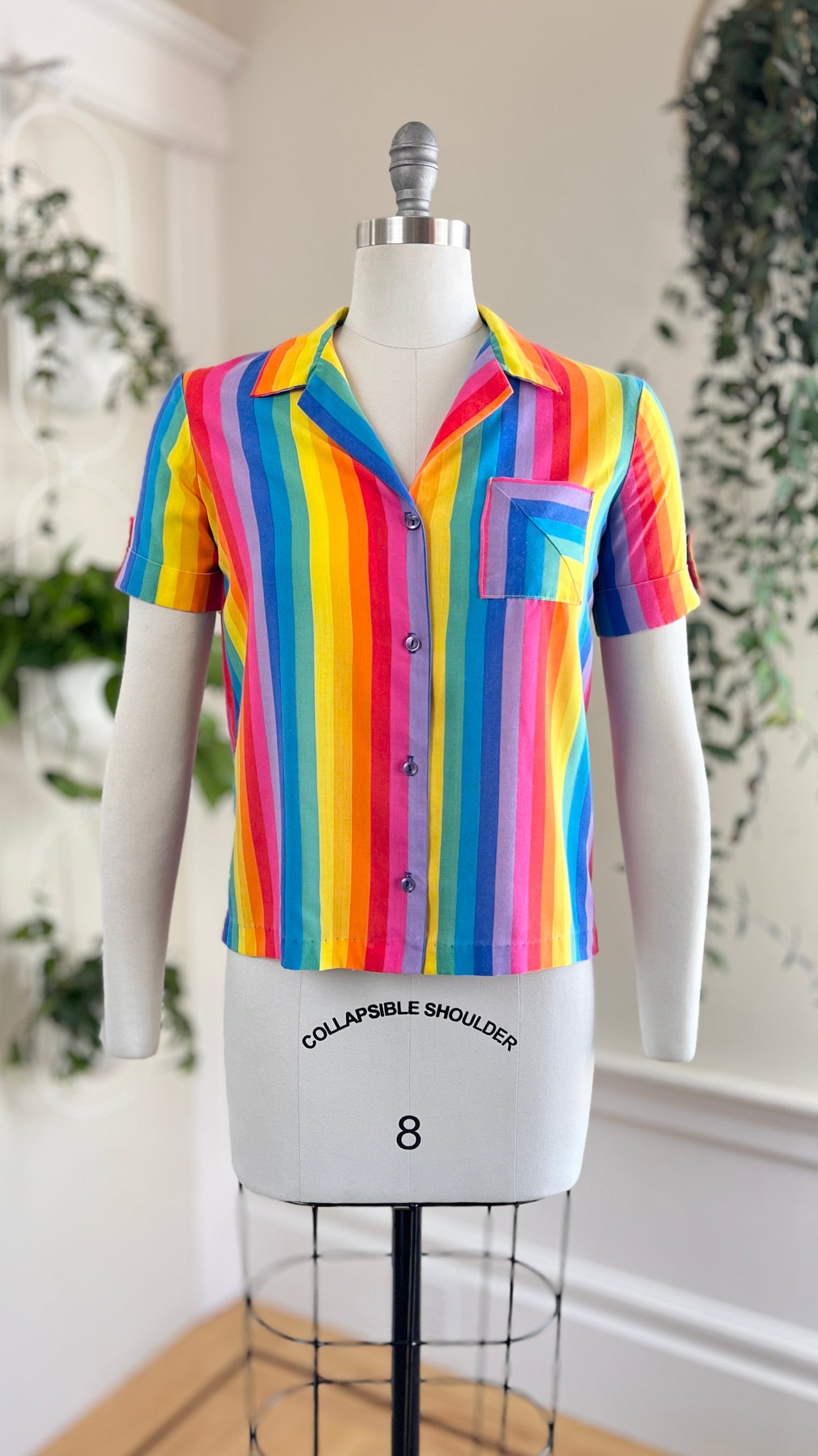 1970s Rainbow Striped Button-Up Shirt | small