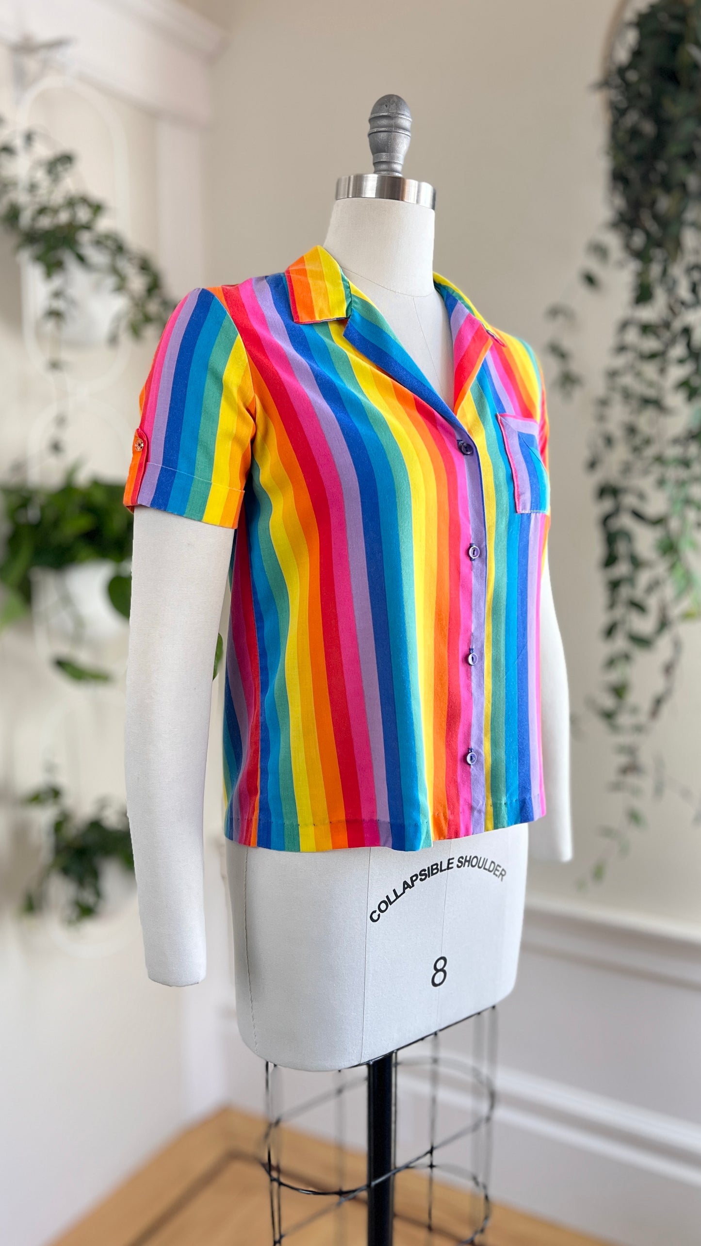 1970s Rainbow Striped Button-Up Shirt | small