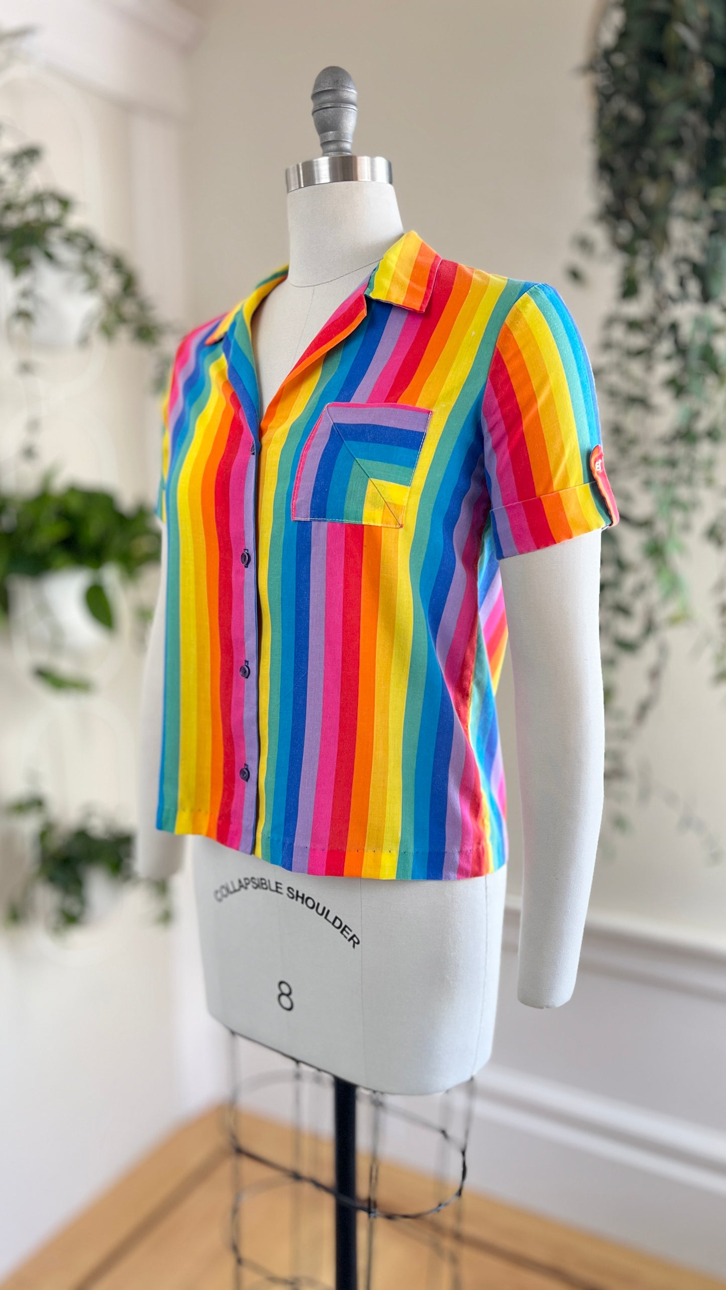 1970s Rainbow Striped Button-Up Shirt | small