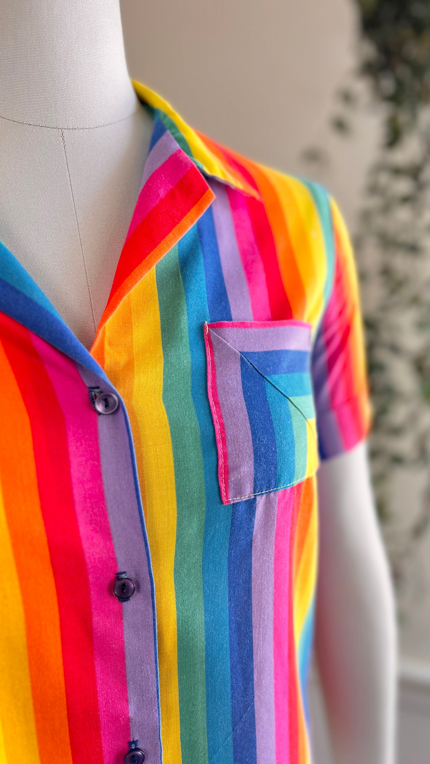 1970s Rainbow Striped Button-Up Shirt | small