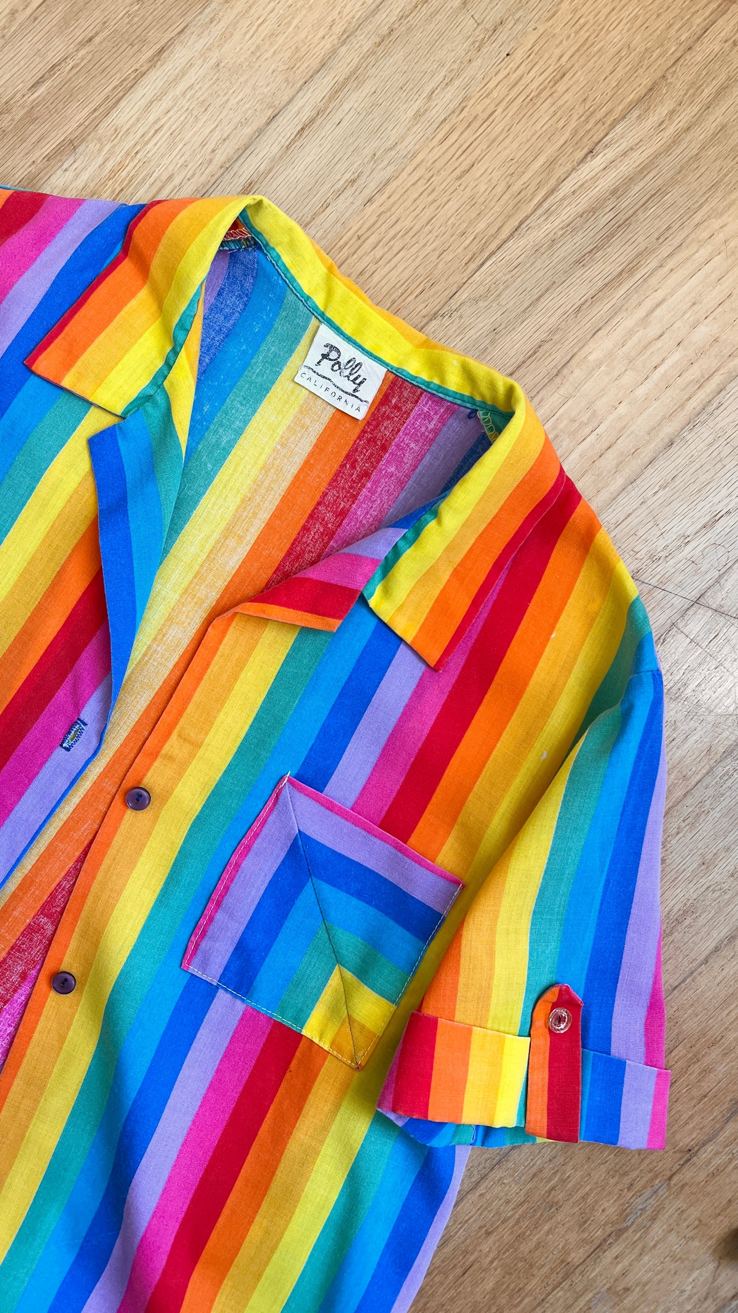 1970s Rainbow Striped Button-Up Shirt | small