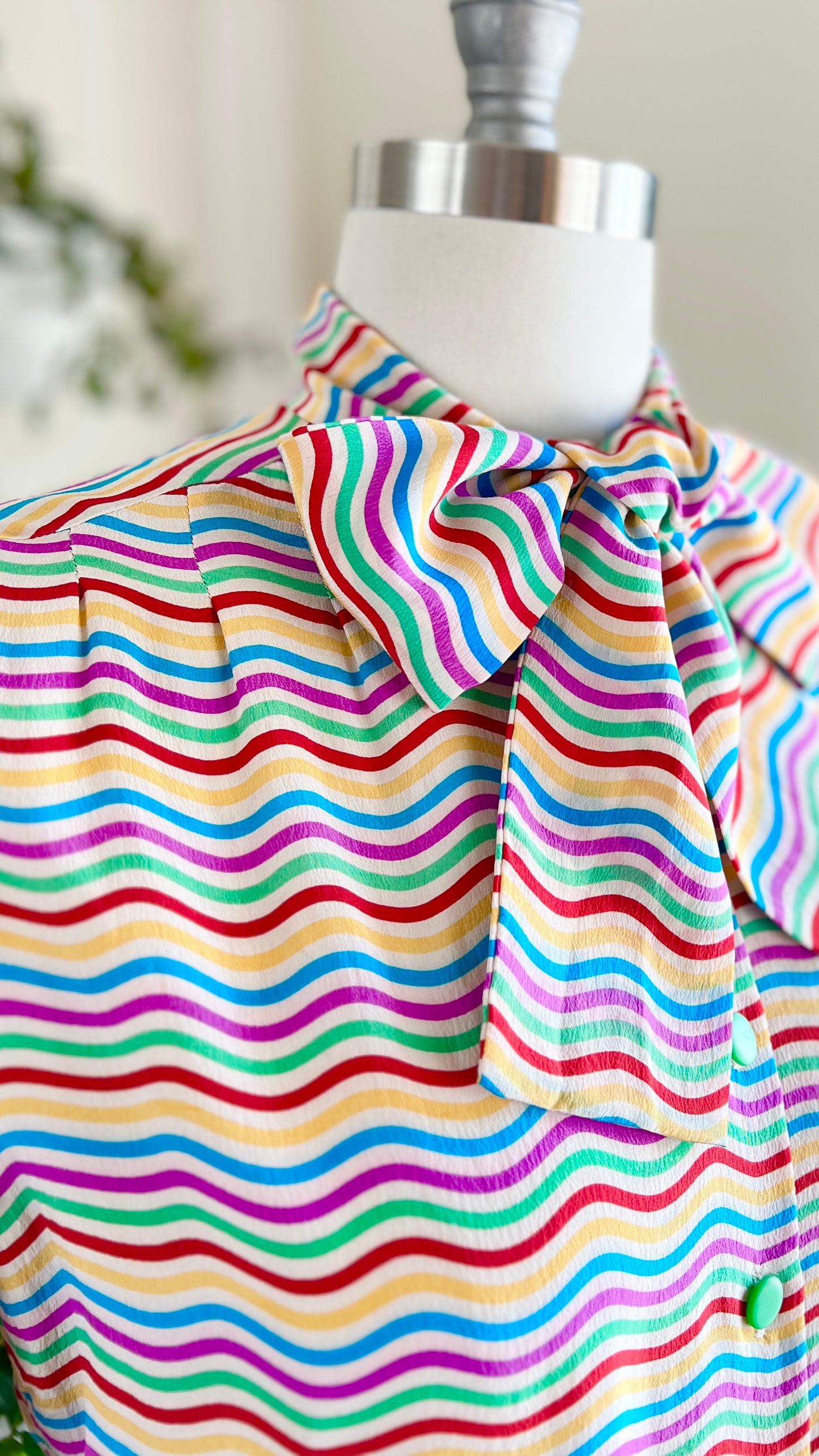 1980s Silk Rainbow Pussy Bow Blouse | small
