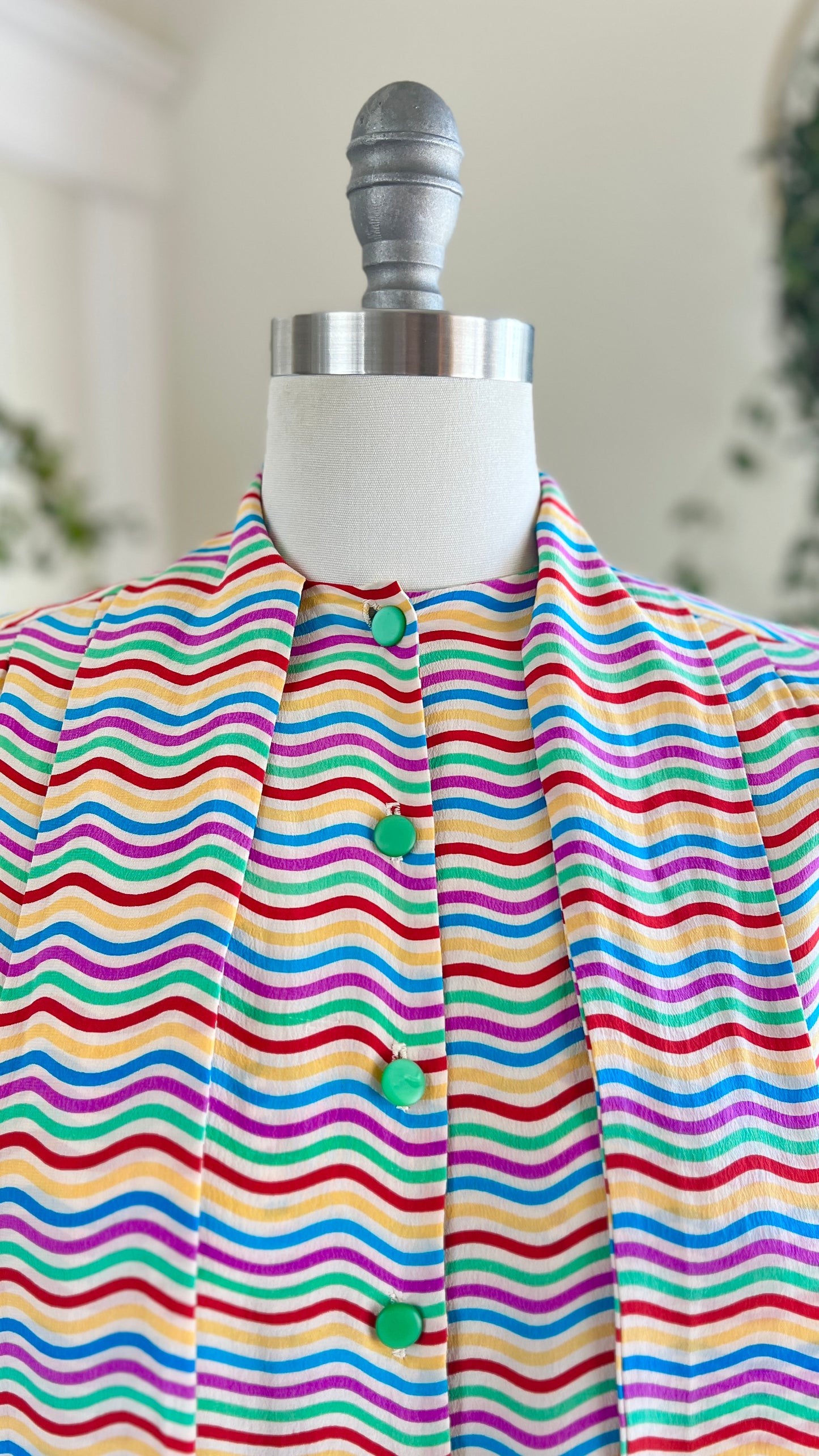 1980s Silk Rainbow Pussy Bow Blouse | small