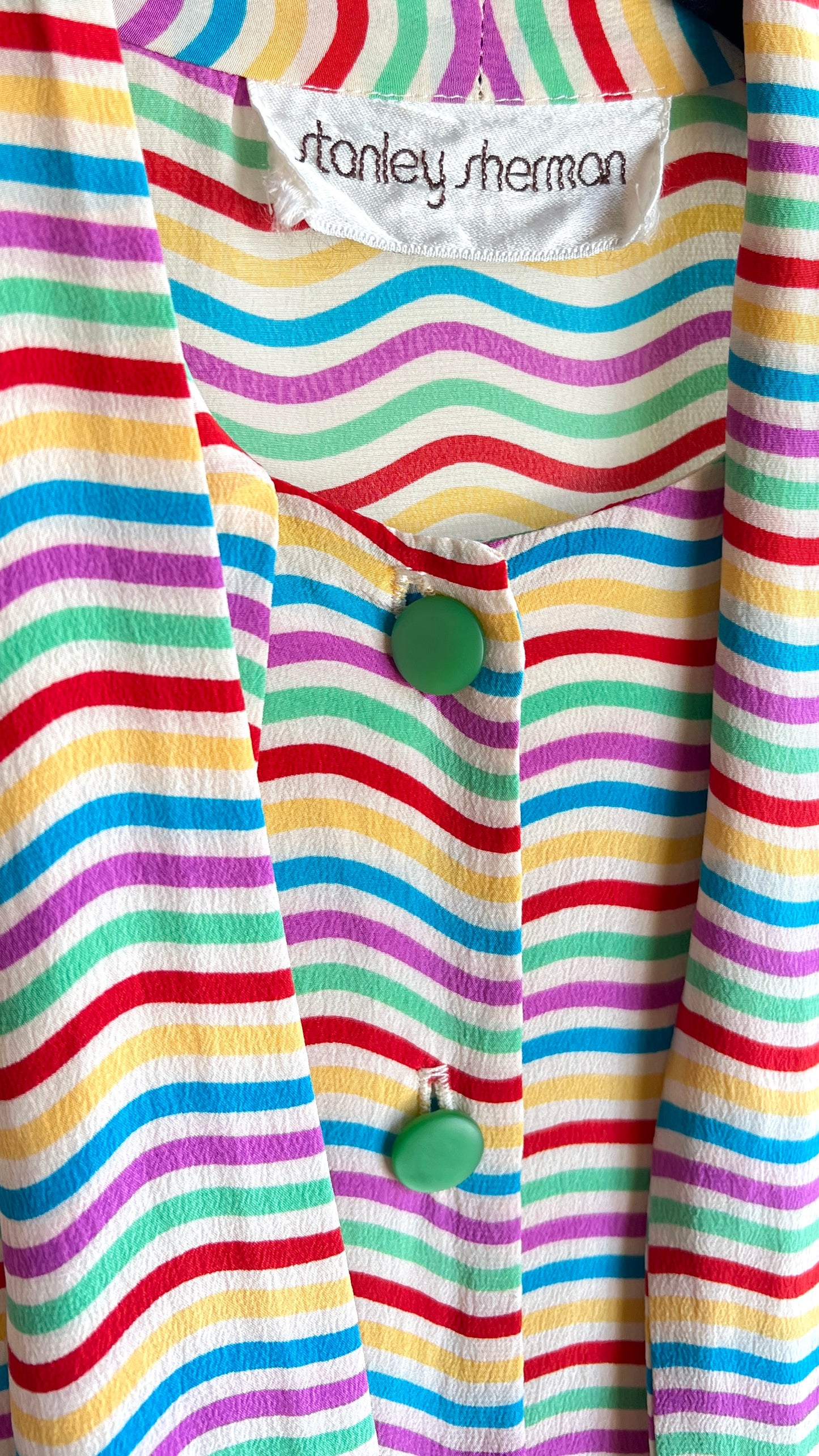 1980s Silk Rainbow Pussy Bow Blouse | small