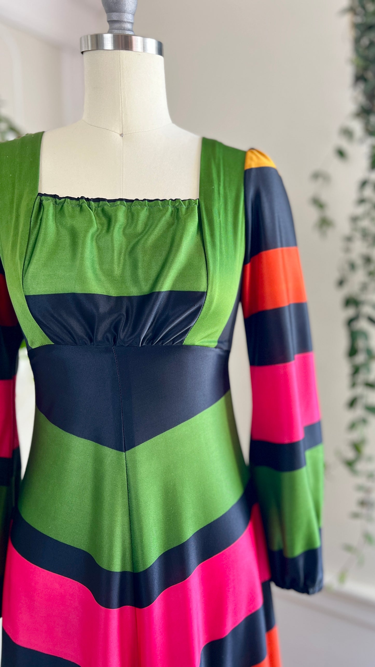 1970s Chevron Striped Maxi Dress | x-small