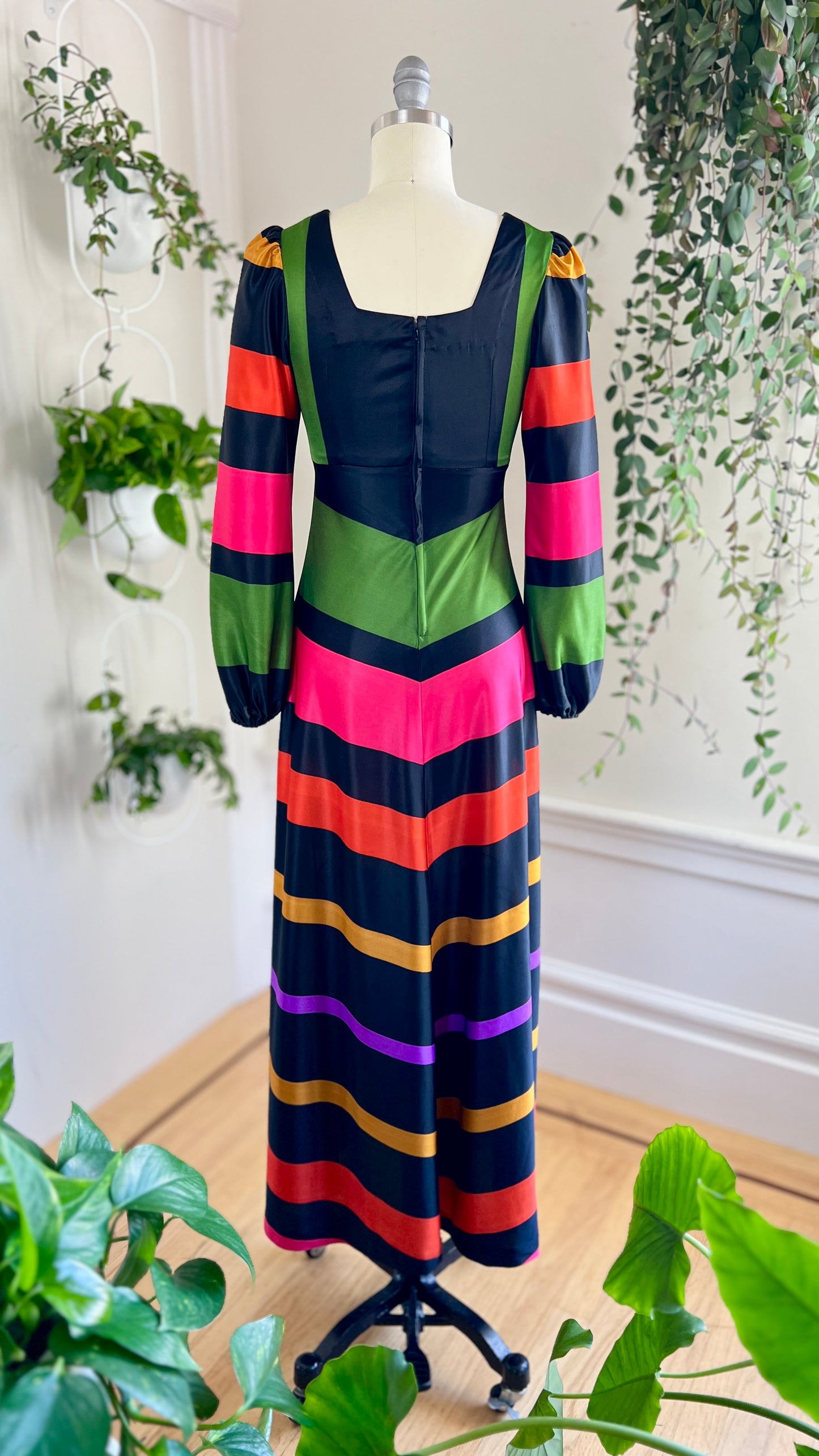 1970s Chevron Striped Maxi Dress | x-small
