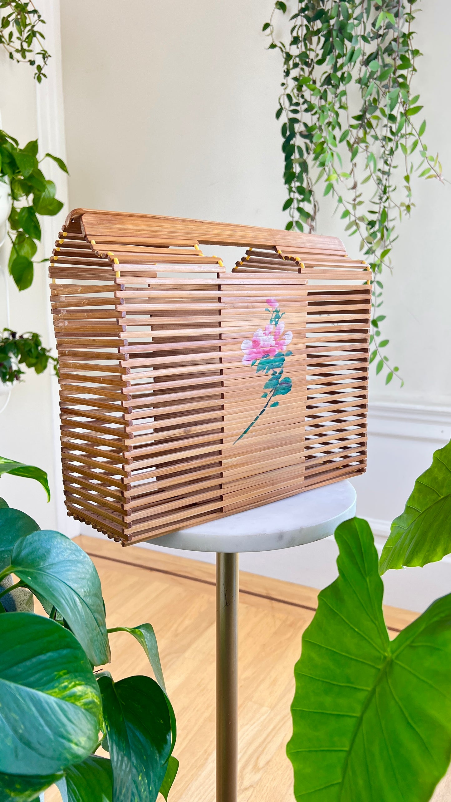 1970s Floral Bamboo Cage Purse