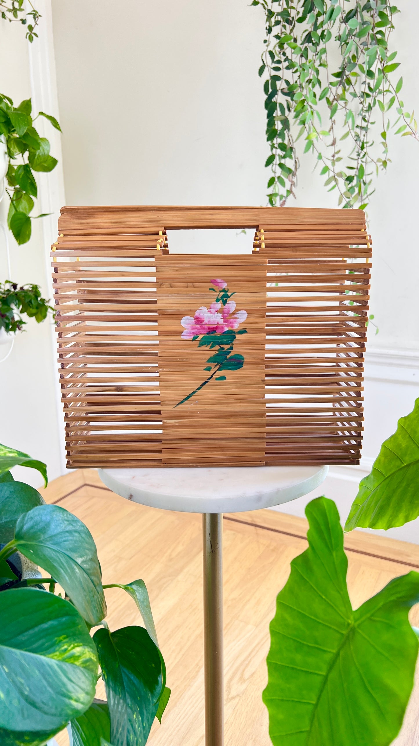 1970s Floral Bamboo Cage Purse