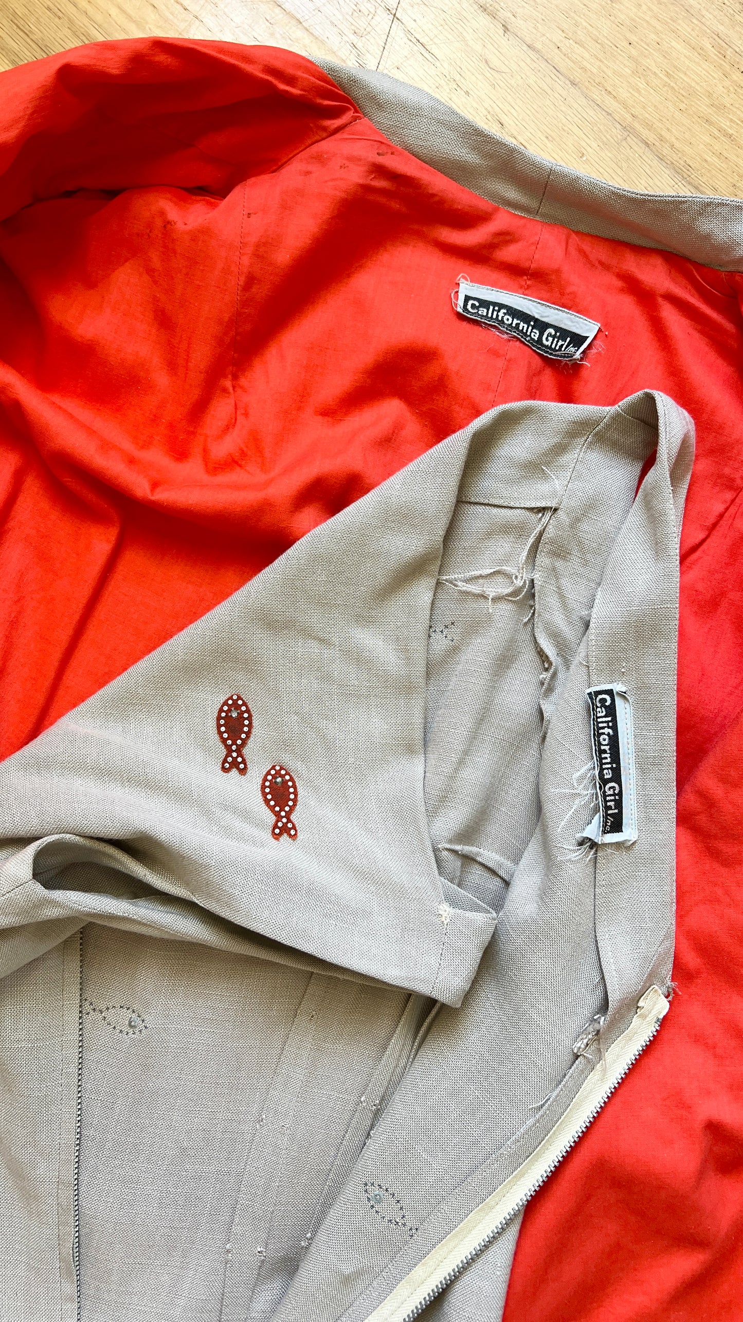 1950s Fish Appliqué Linen Dress Set | small