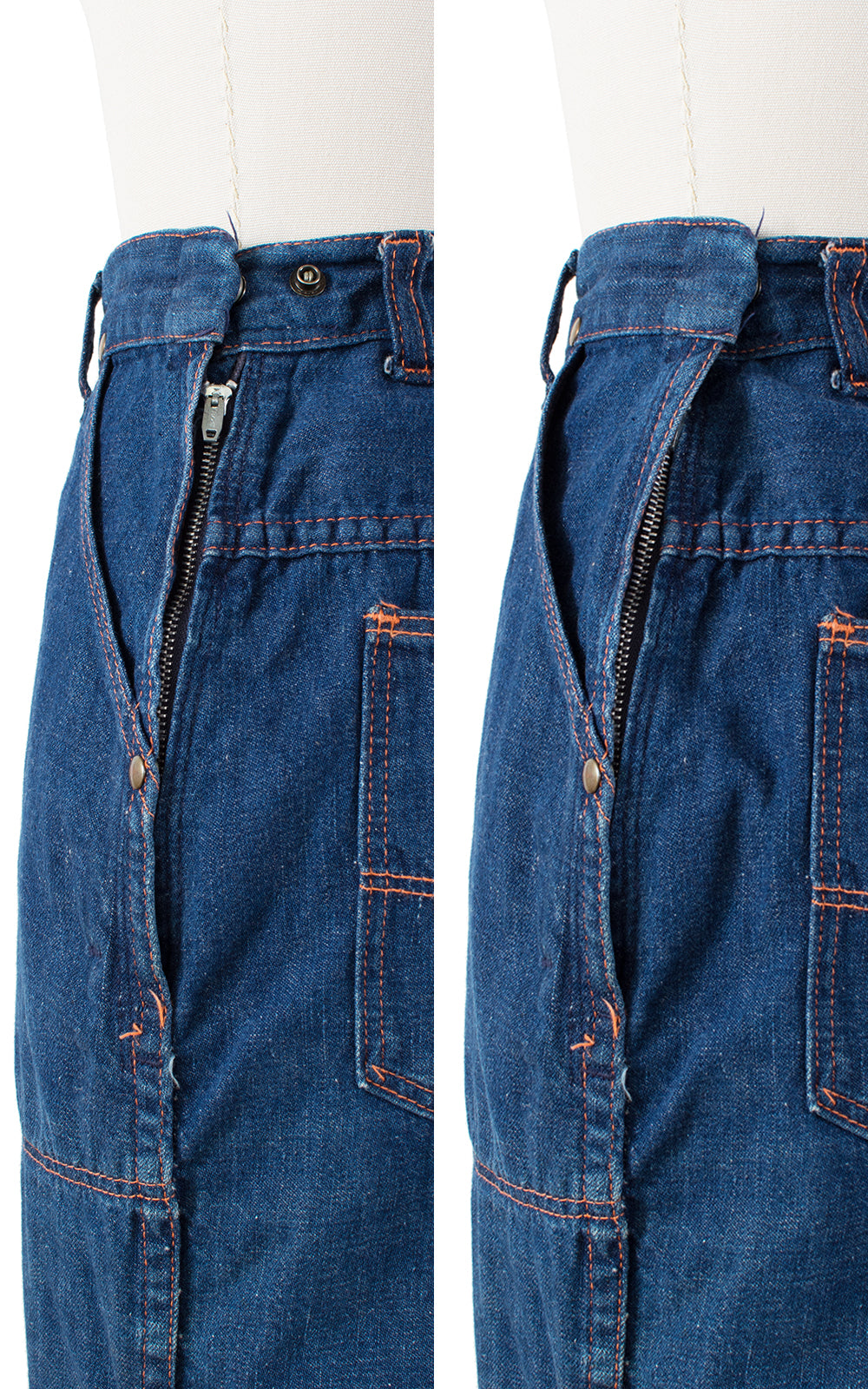 1940s Side Zipper Adjustable High Waist Blue Denim Jeans | medium