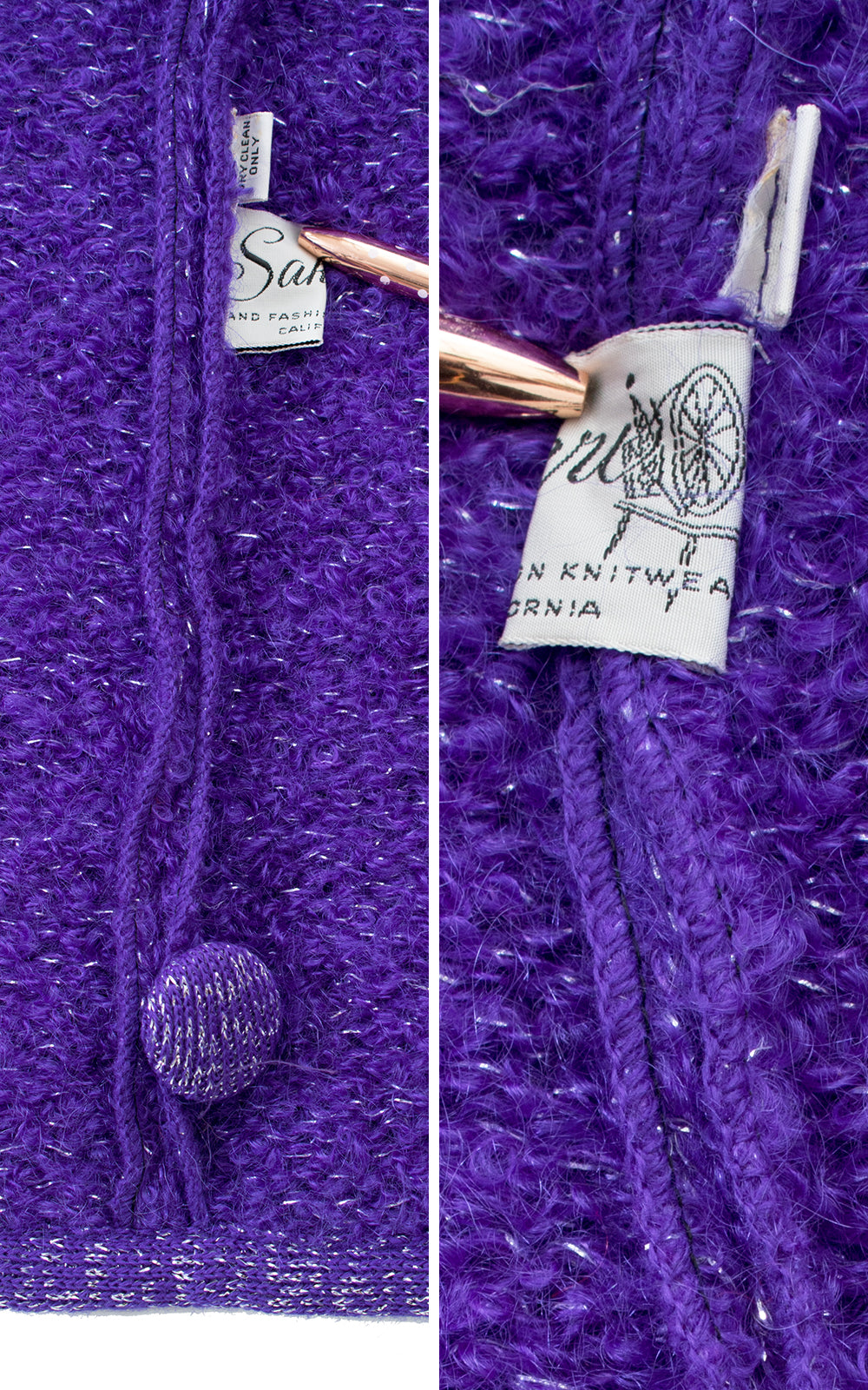 1960s Metallic Purple Wool Sweater Coat