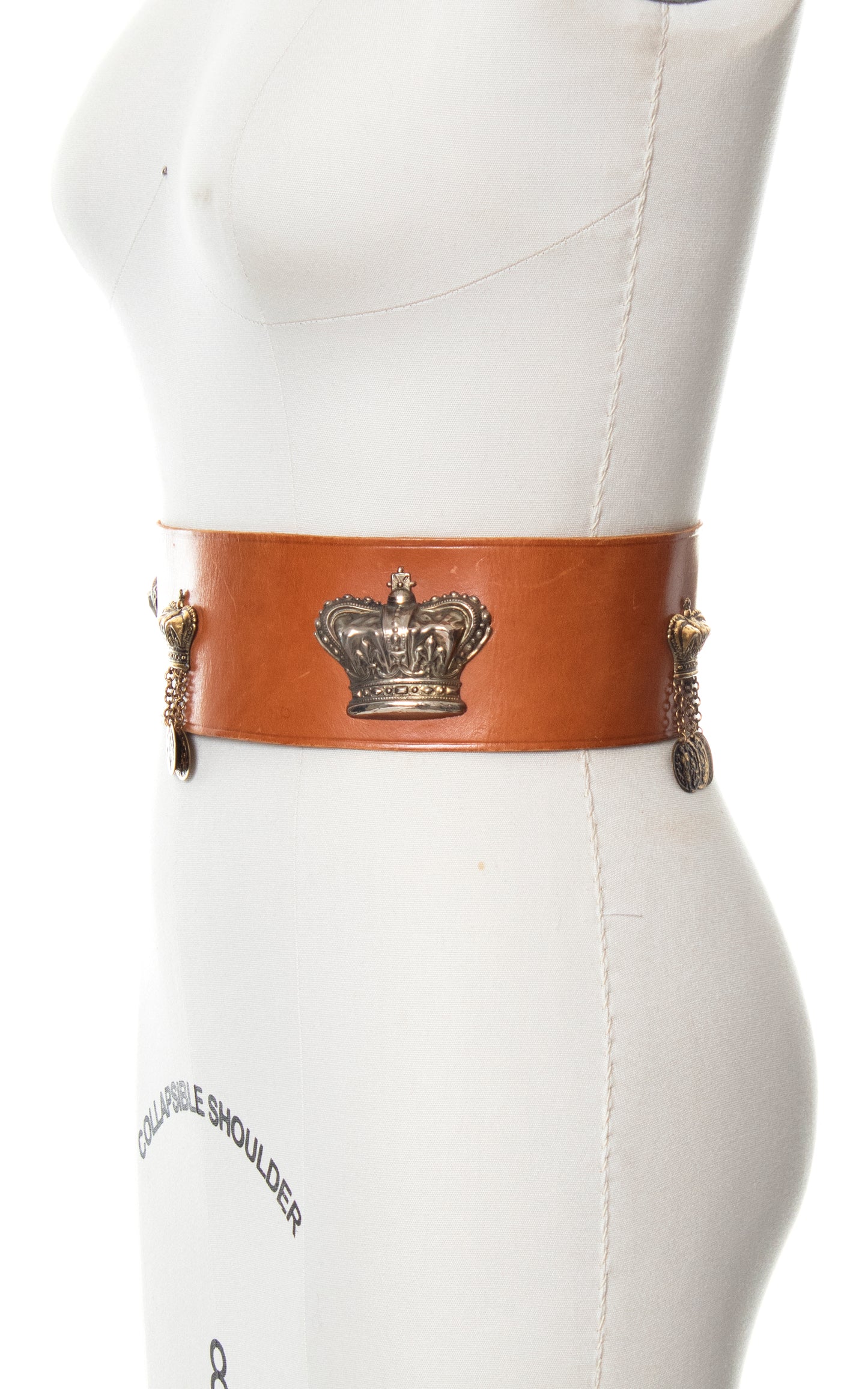 Vintage 60s 1960s Crowns Novelty Brown Leather Cinch Belt Birthday Life Vintage