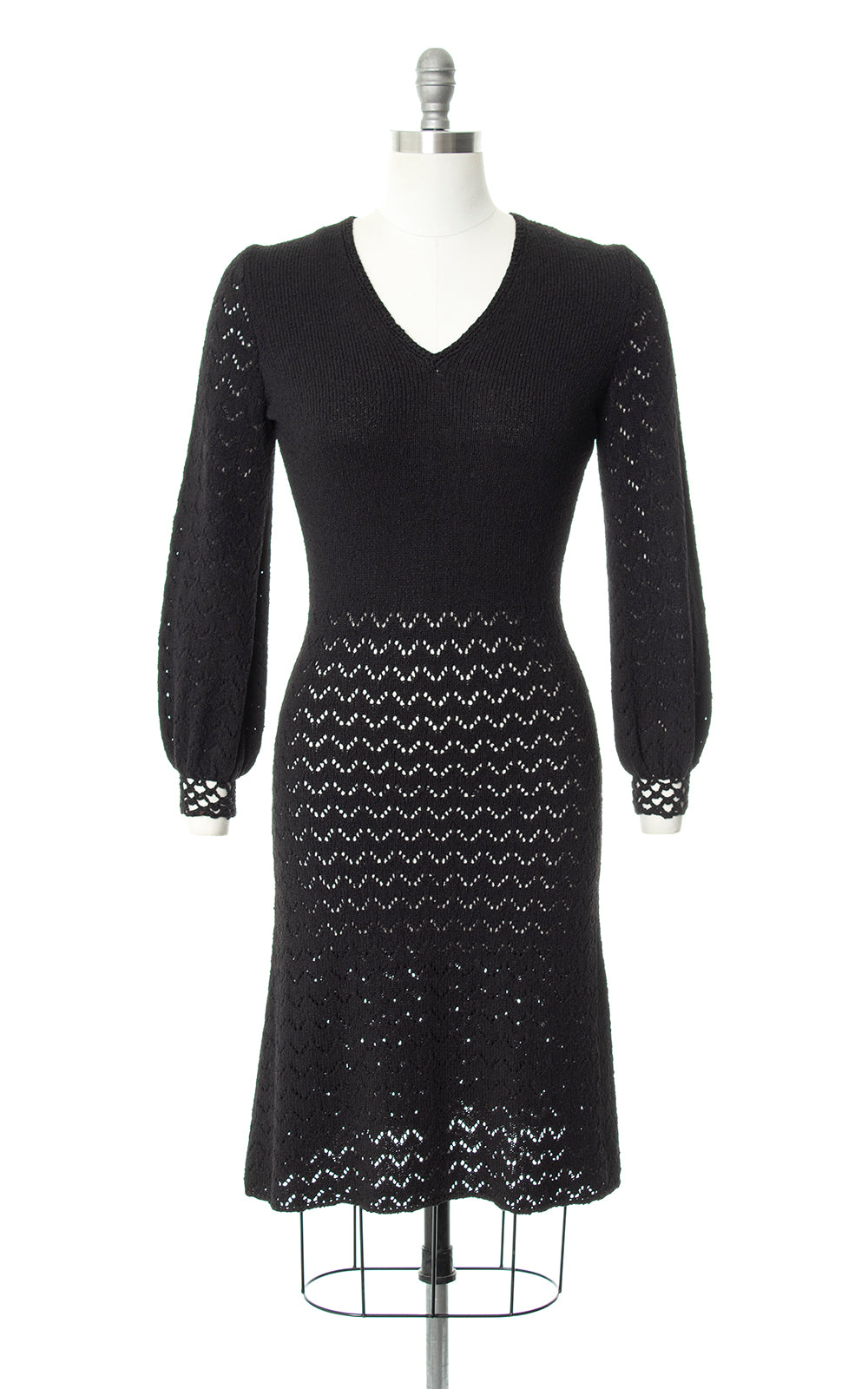 1970s Black Open Knit Sweater Dress | x-small/small Birthday Life Vintage 1970s Black Open Knit Sweater Dress | x-small/small Birthday Life Vintage