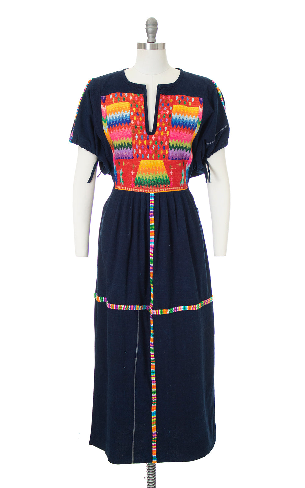 1970s Rainbow Embroidered Guatemalan Huipil Maxi Dress | large Birthday Life Vintage 1970s Rainbow Embroidered Guatemalan Huipil Maxi Dress | large Birthday Life Vintage