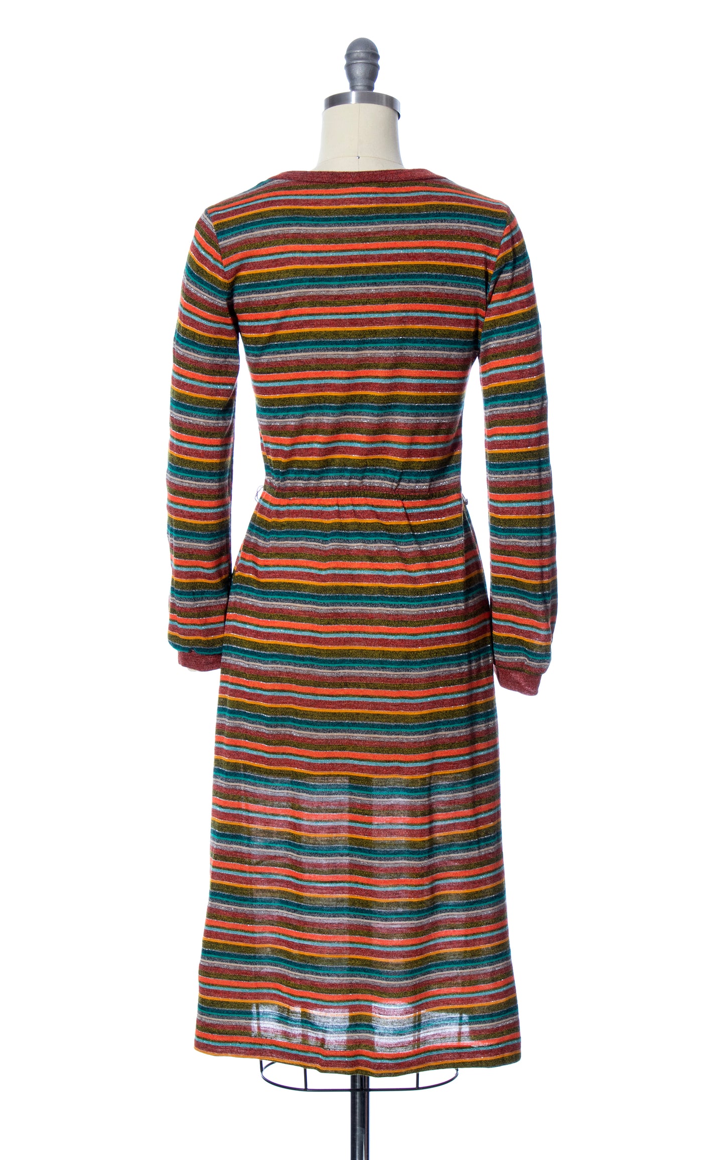 Vintage 80s 1970s Metallic Striped Jersey Knit Sweater Dress Birthday Life Vintage