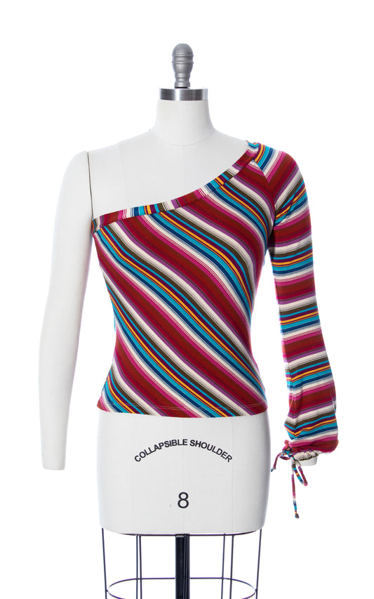 Vintage Y2K 2000s Striped One Single Sleeve Cotton Jersey Top Birthday Life Vintage