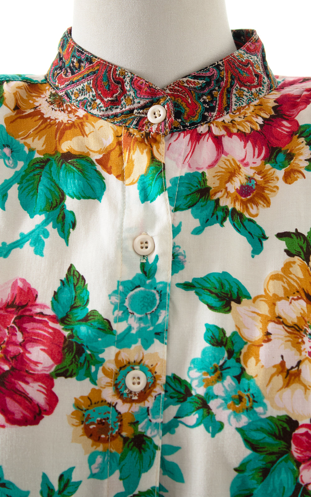 1980s Carole Little Floral Rayon Blouse BirthdayLifeVintage