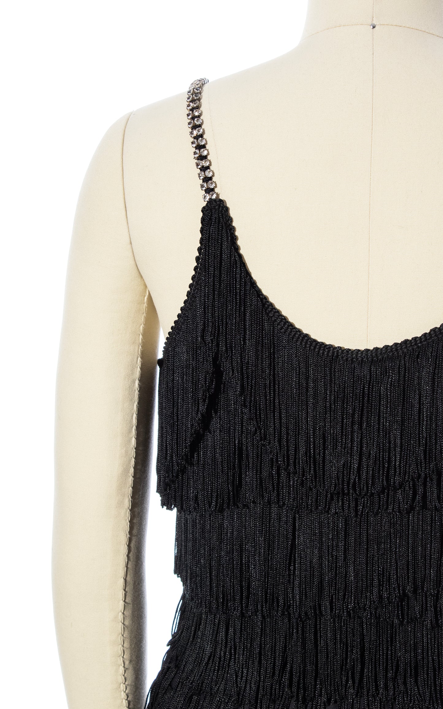 Vintage 60s 1960s Black Fringe Rhinestone Straps Party Dress Evening Gown Showgirl Maxi BirthdayLifeVintage
