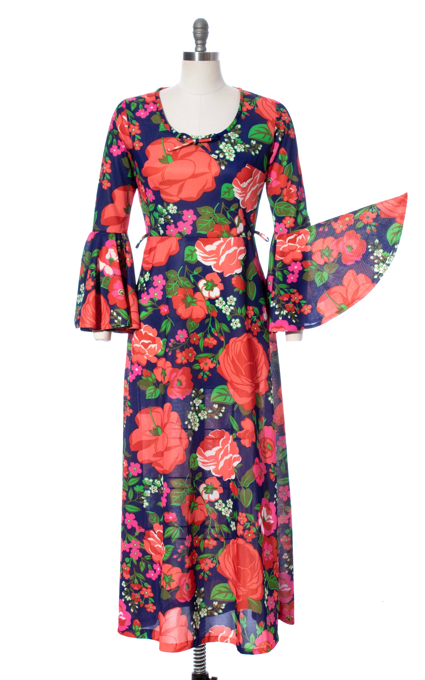 Vintage 70s 1970s Circle Sleeve Floral Rose Print Maxi Dress BirthdayLifeVintage