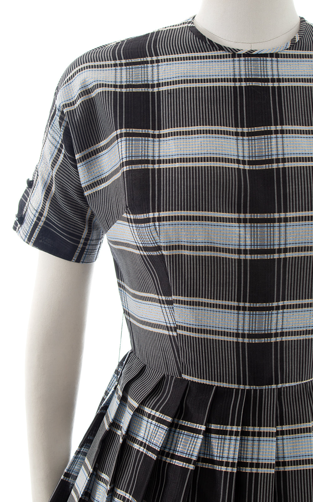 1950s Metallic Plaid Button Back Dress | small