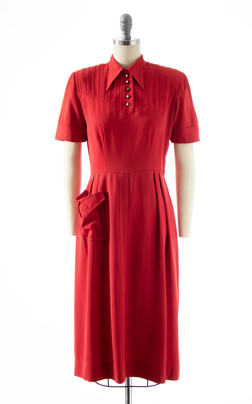 1940s Red Dagger Collar Sheath Dress | small Birthday Life Vintage 1940s Red Dagger Collar Sheath Dress | small Birthday Life Vintage