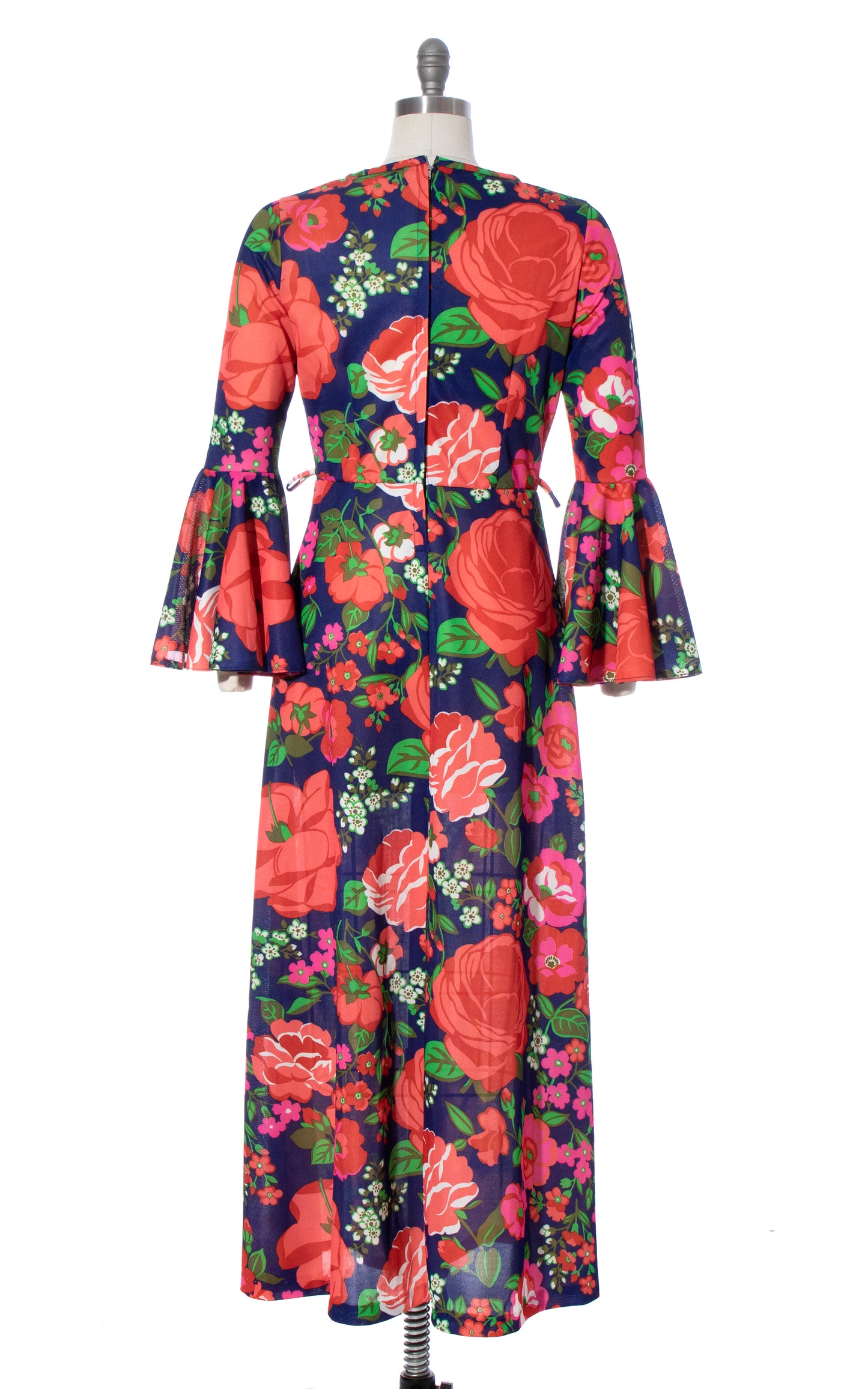 Vintage 70s 1970s Circle Sleeve Floral Rose Print Maxi Dress BirthdayLifeVintage