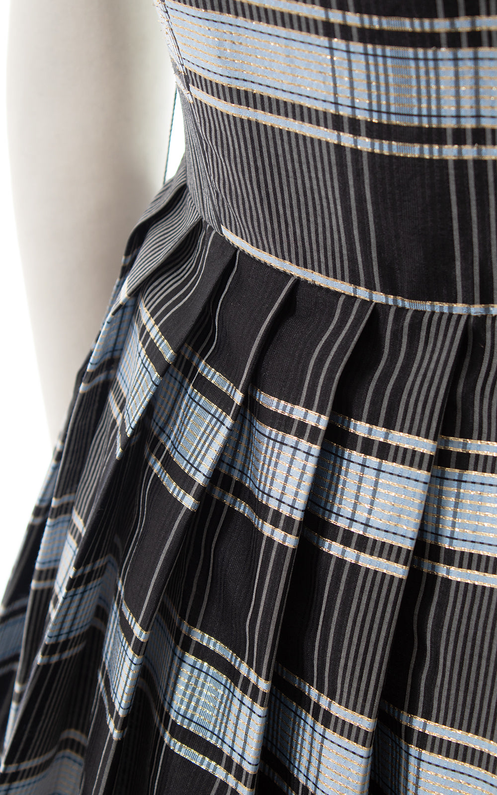 1950s Metallic Plaid Button Back Dress | small