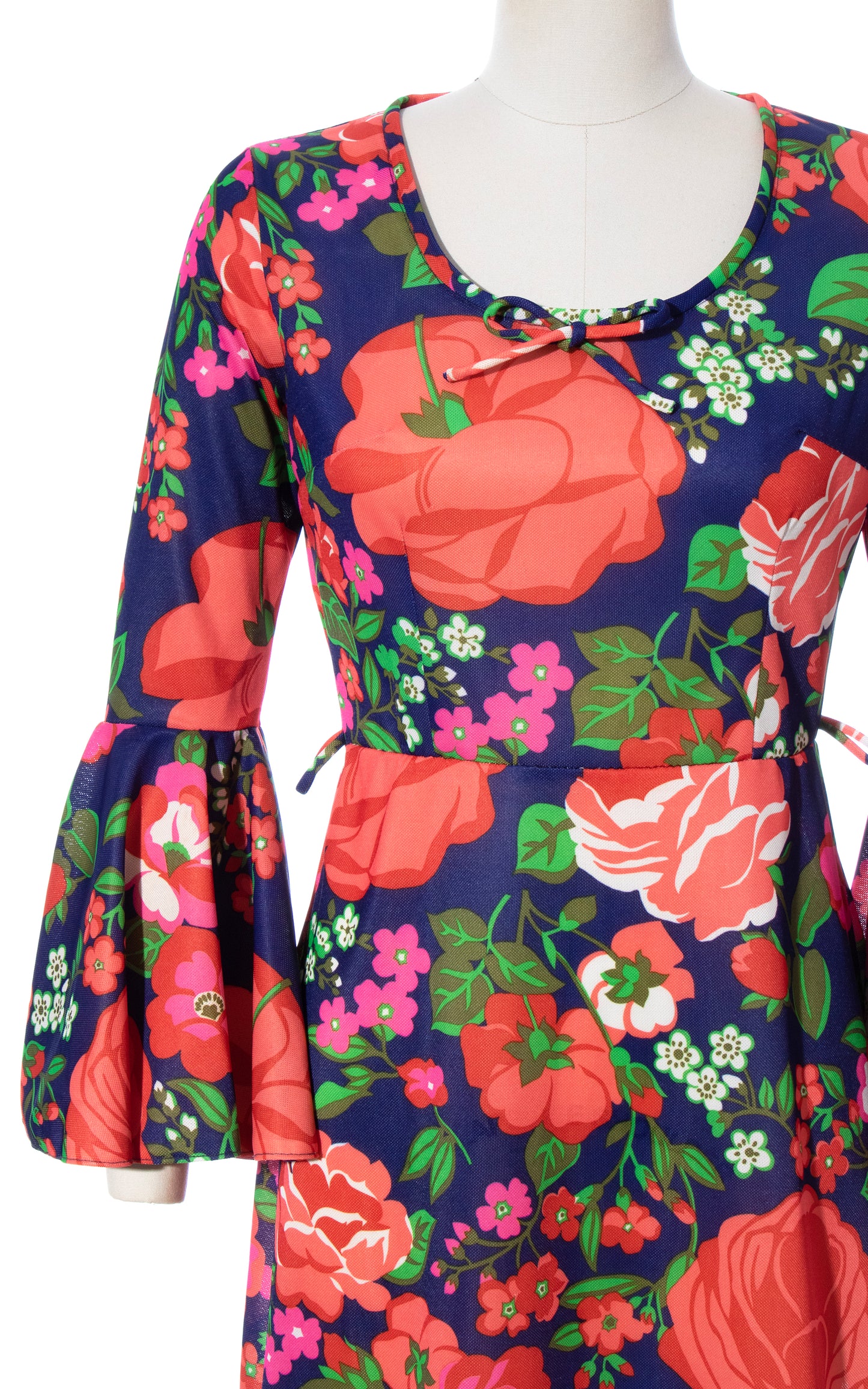 Vintage 70s 1970s Circle Sleeve Floral Rose Print Maxi Dress BirthdayLifeVintage