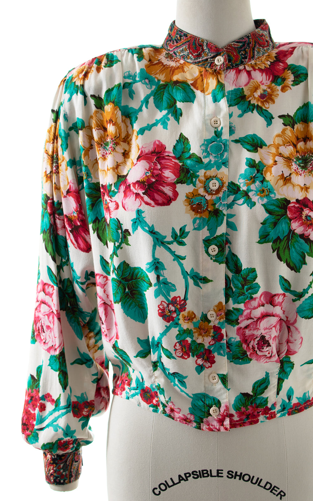 1980s Carole Little Floral Rayon Blouse BirthdayLifeVintage