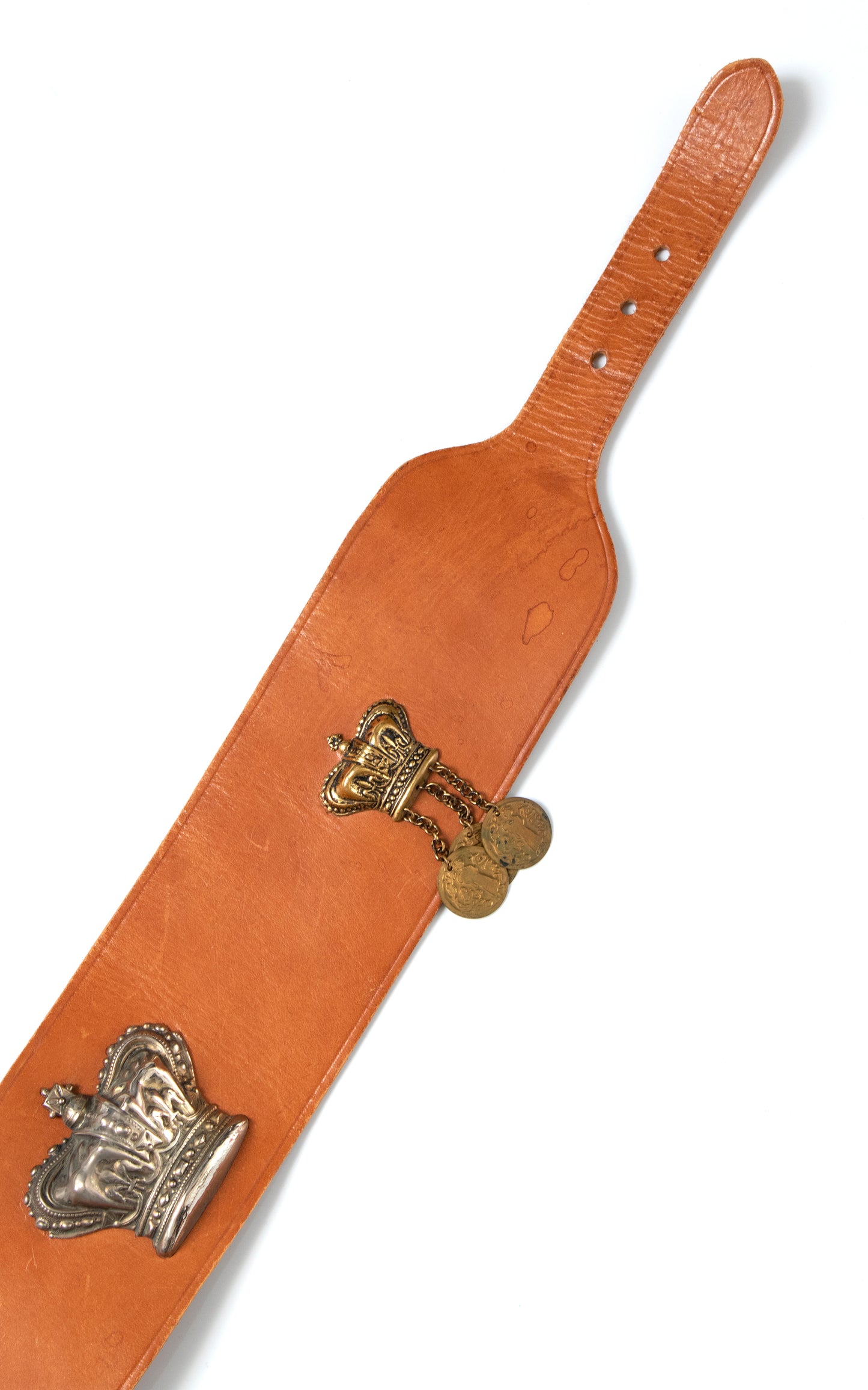 Vintage 60s 1960s Crowns Novelty Brown Leather Cinch Belt Birthday Life Vintage