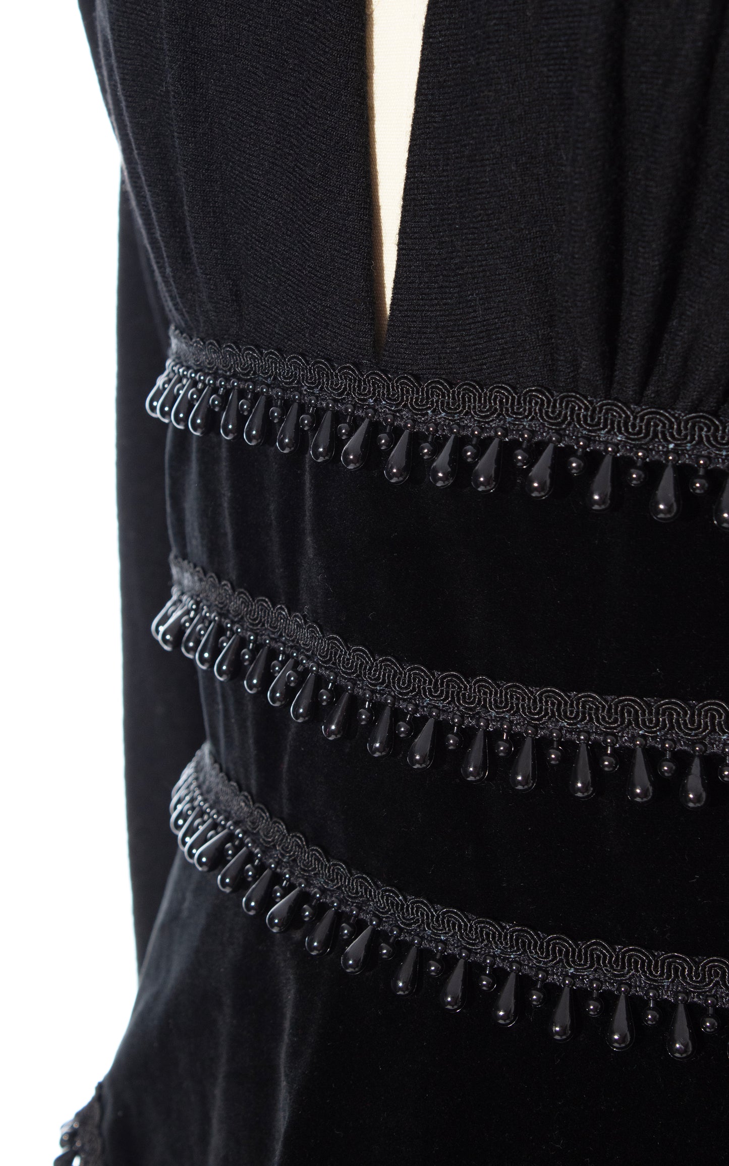 Vintage 80s 1980s Beaded Tassels Wool Jersey & Velvet Dress BirthdayLifeVintage