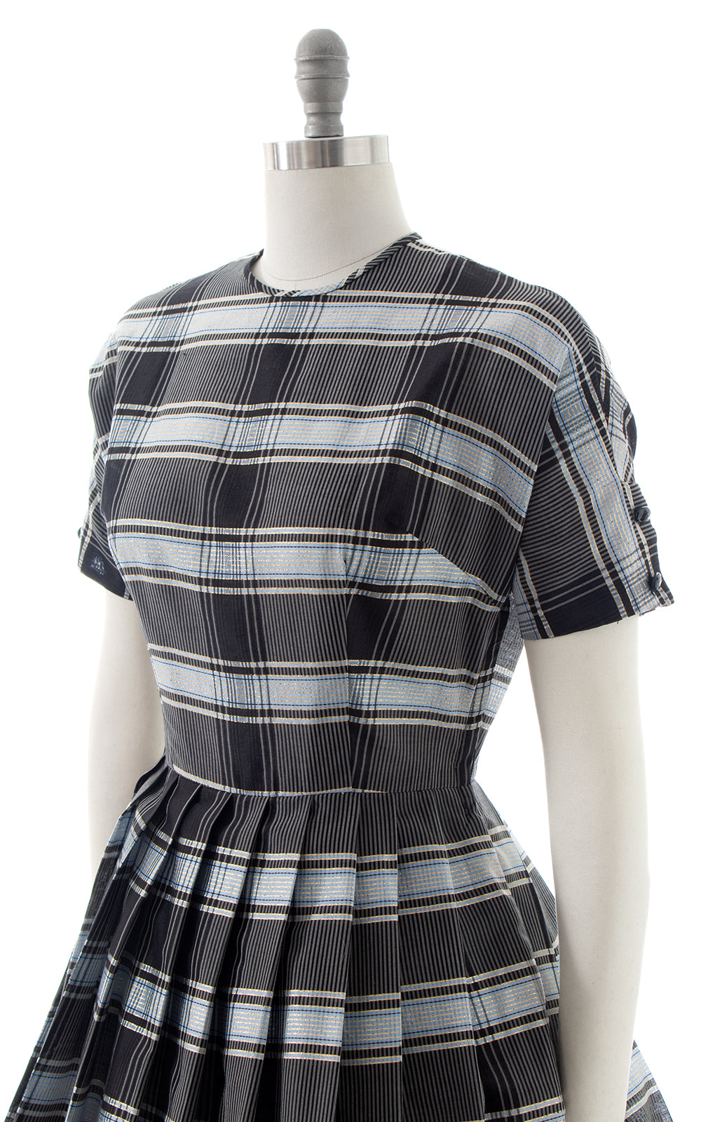 1950s Metallic Plaid Button Back Dress | small