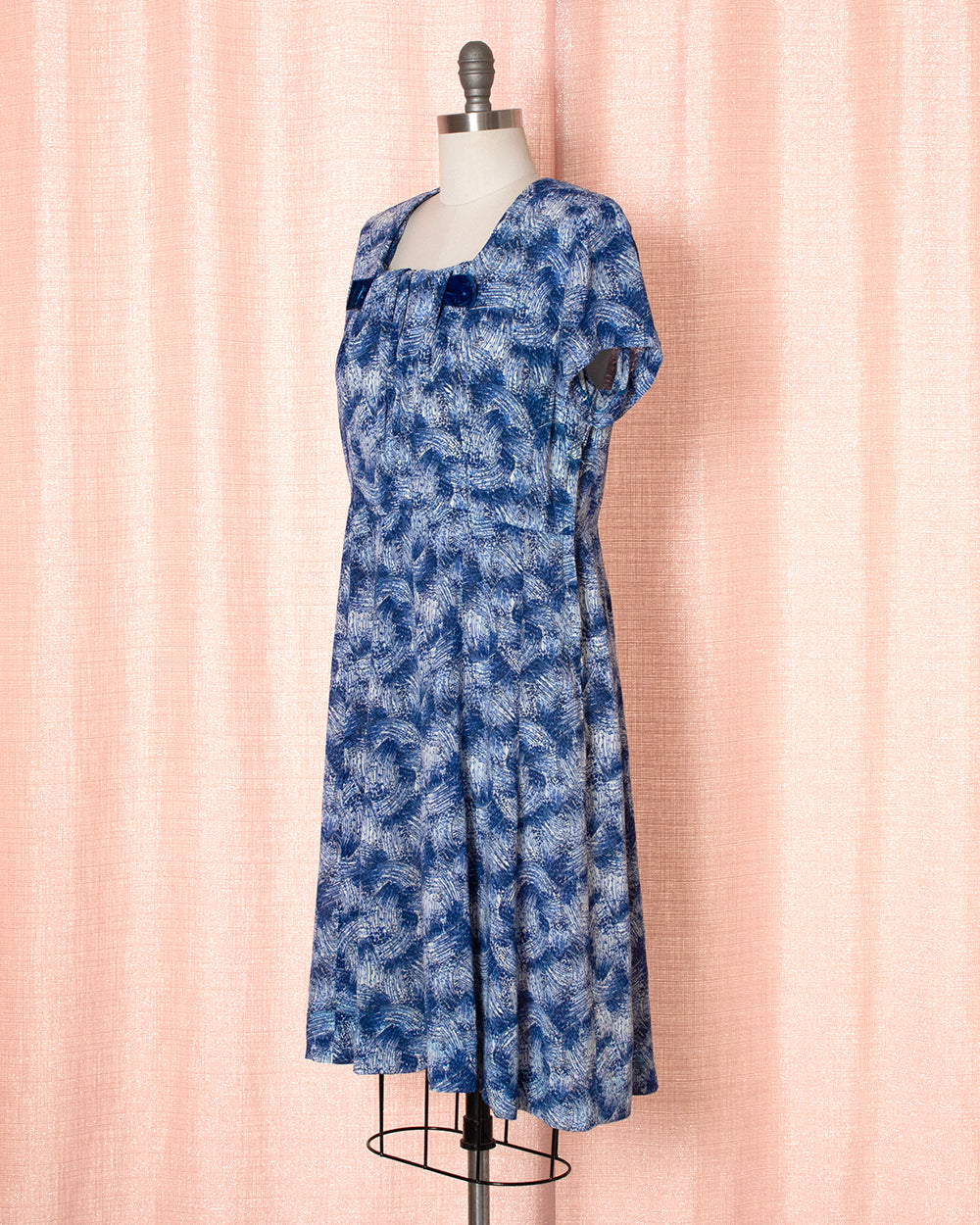 [AS-IS] 1940s Rayon Brushstroke Printed Dress | large