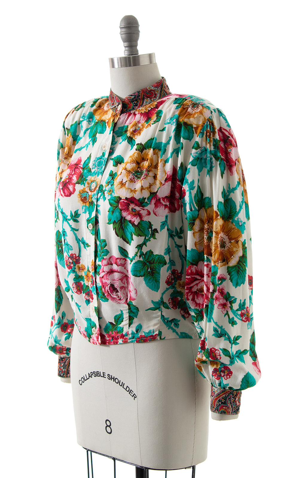 1980s Carole Little Floral Rayon Blouse BirthdayLifeVintage