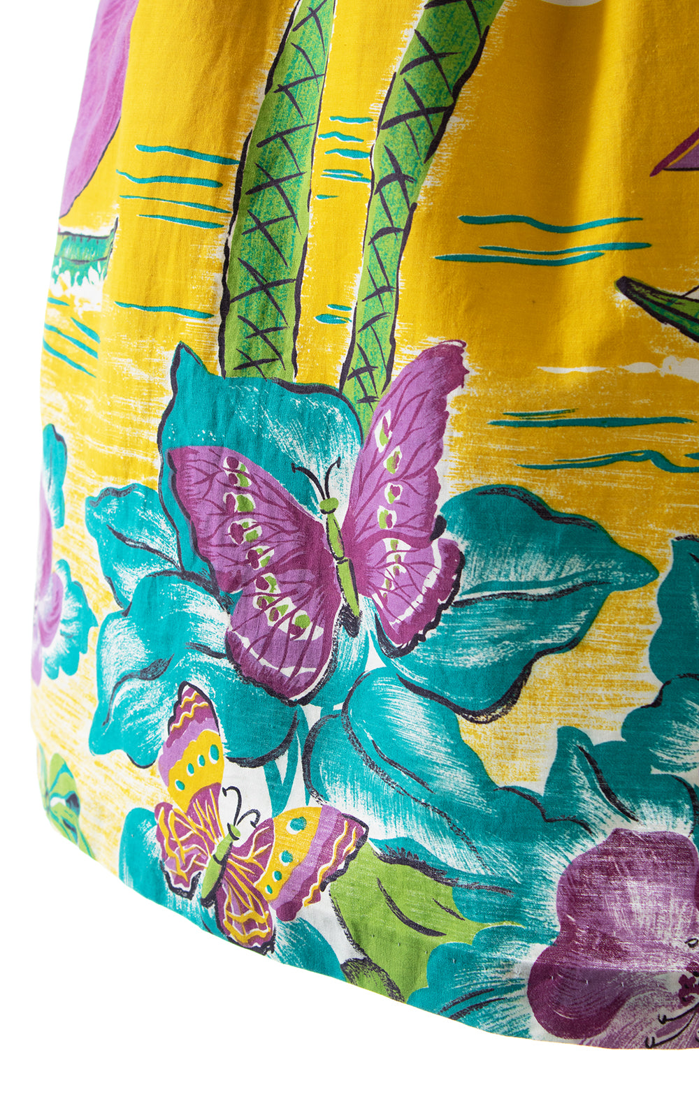 1950s Tropical Island Novelty Border Print Skirt | small/medium