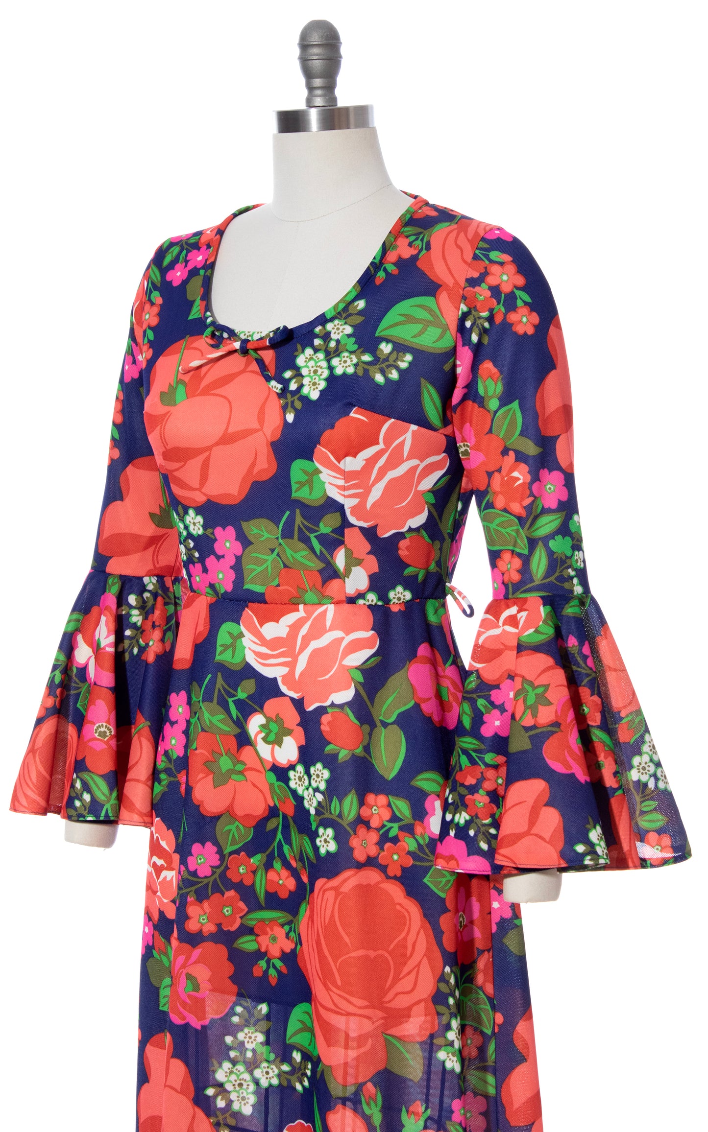 Vintage 70s 1970s Circle Sleeve Floral Rose Print Maxi Dress BirthdayLifeVintage