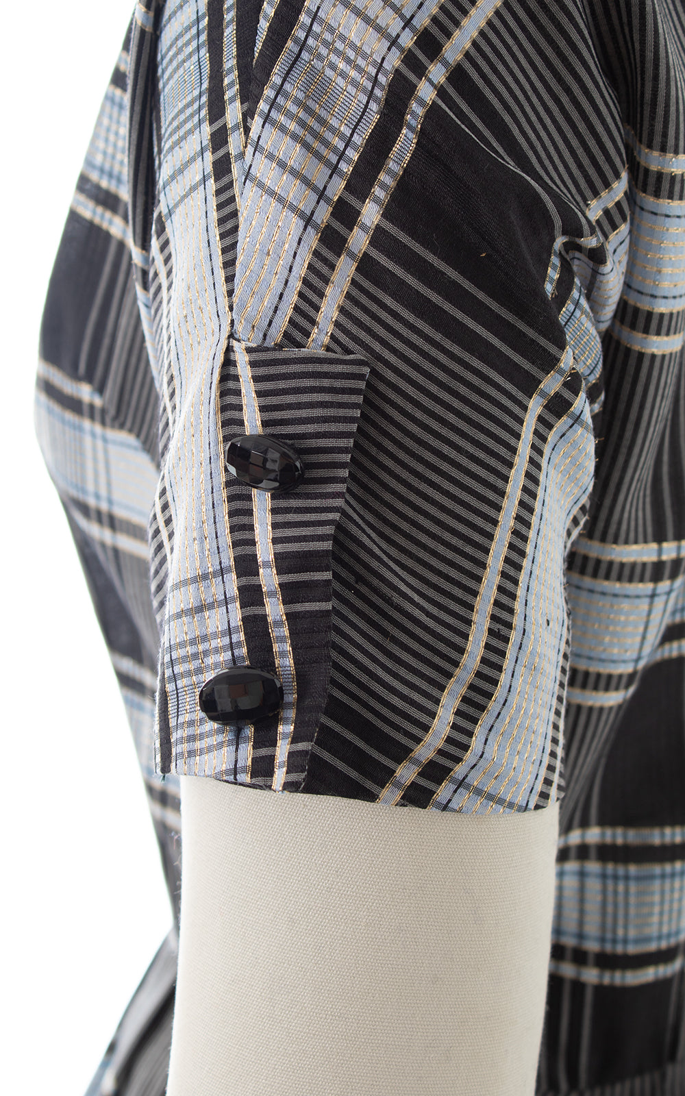 1950s Metallic Plaid Button Back Dress | small