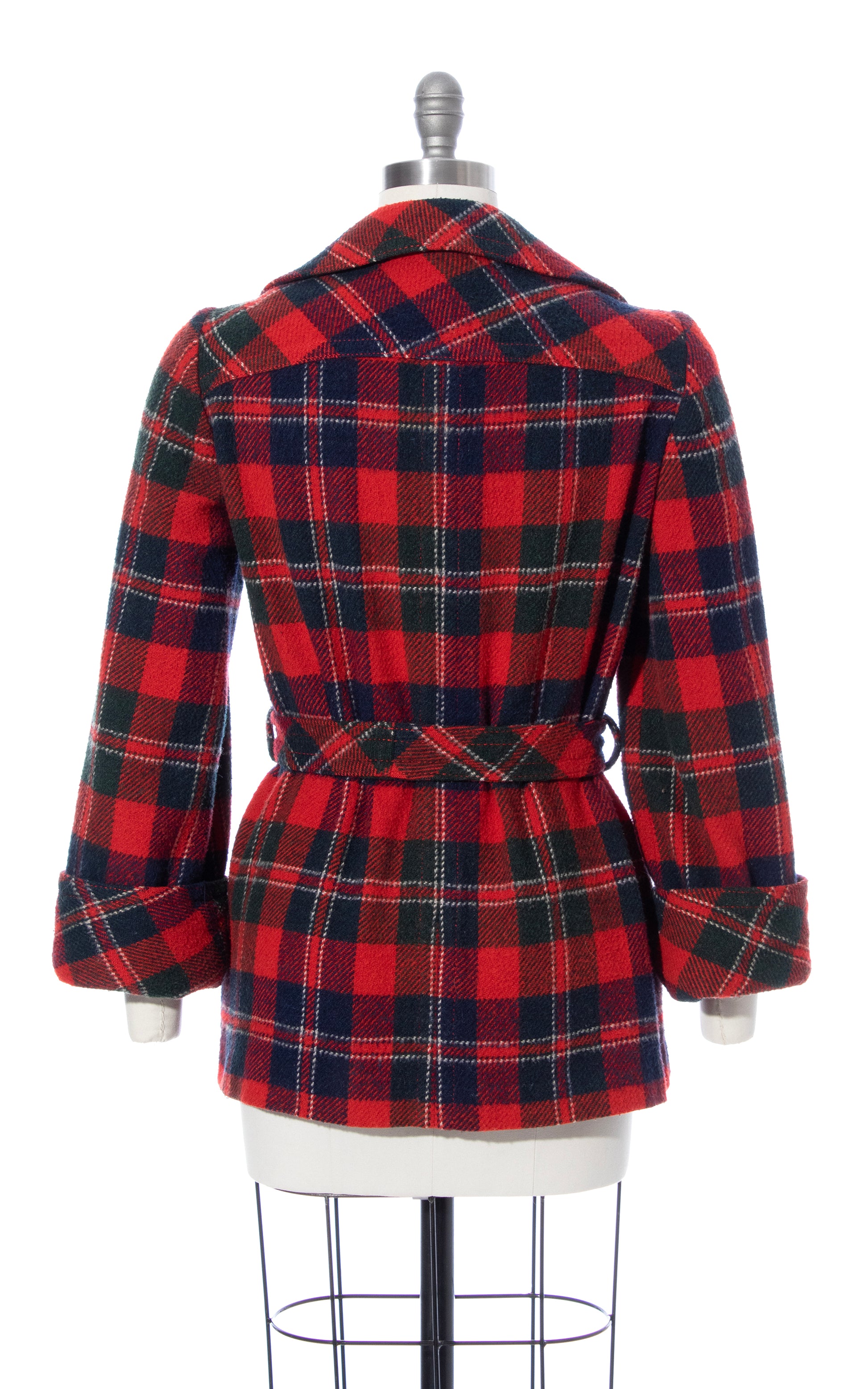 Vintage 40s 1940s Red Tartan Plaid Wool Belted Jacket BirthdayLifeVintage